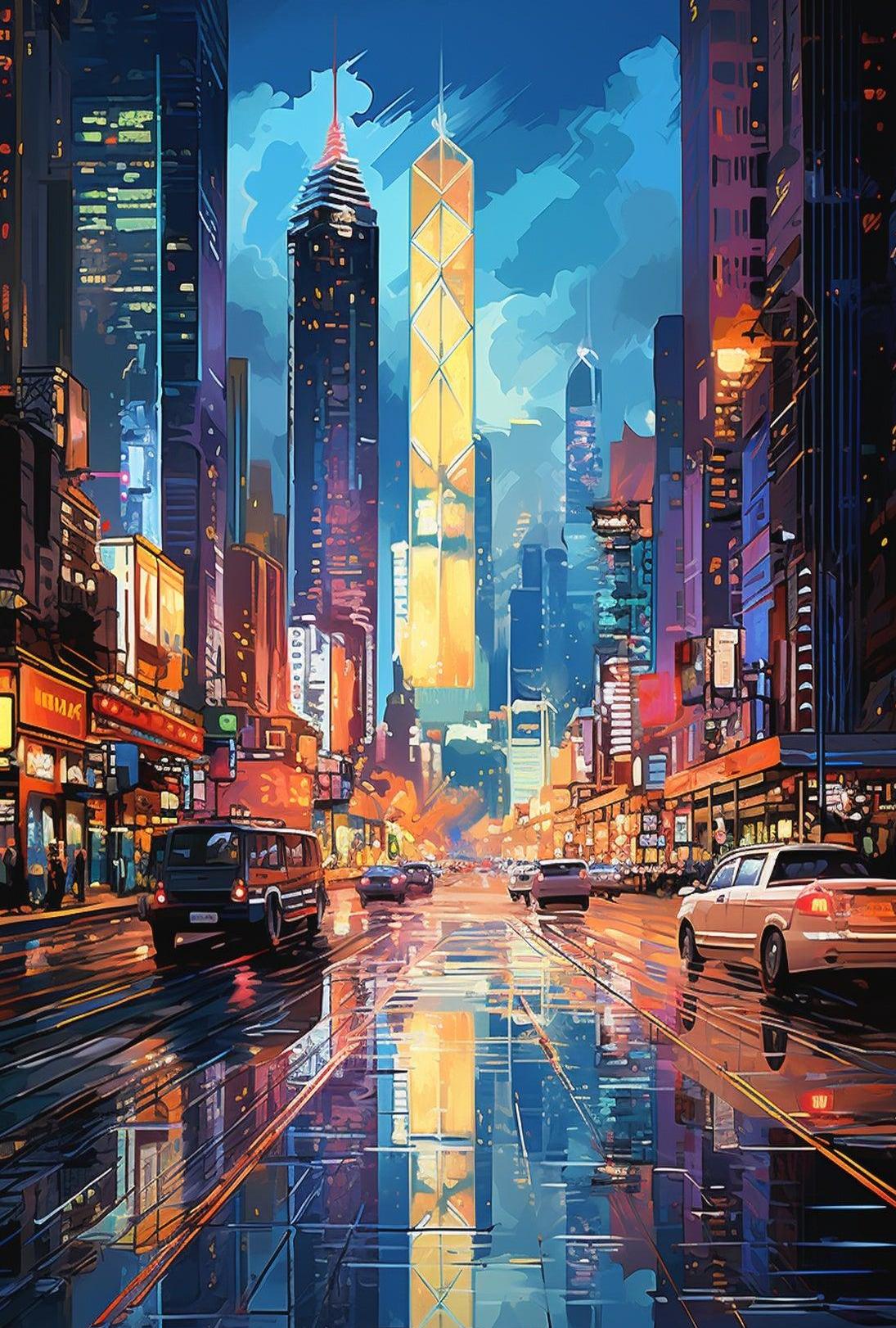 Energetic Nightlife in Modern City Urban Poster