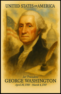 George Washington 1st President of the United States Vintage Watercolor Poster