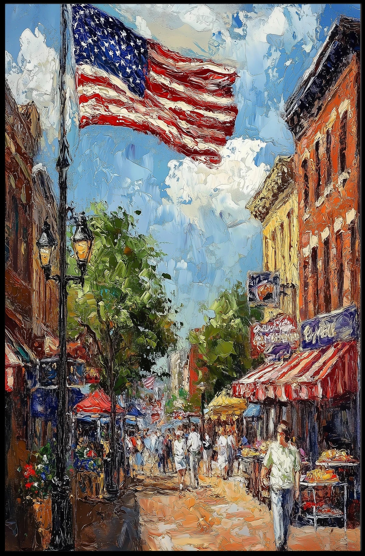 Classic American Town Square Street Scene Vintage Poster