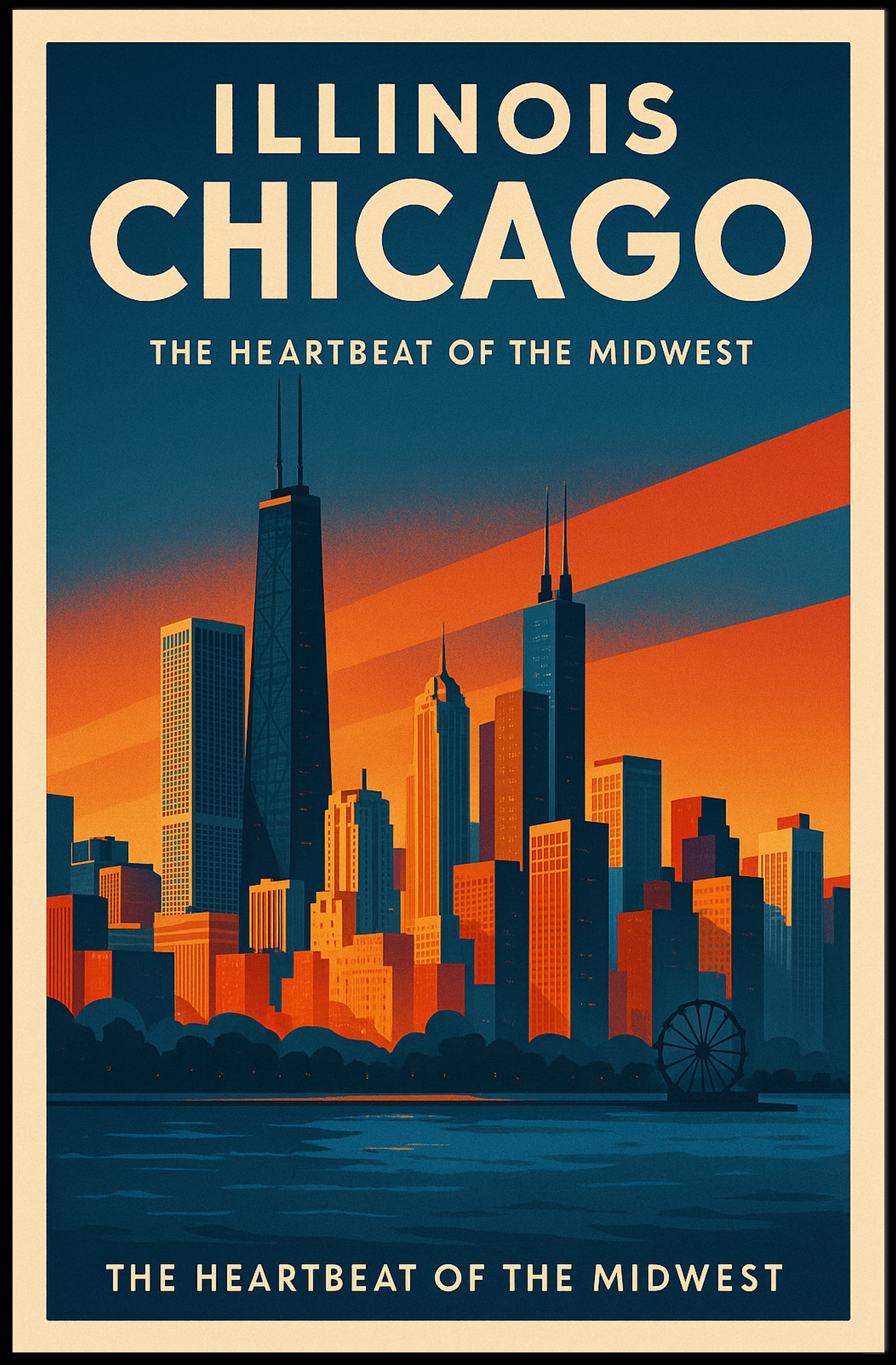 Chicago Skyline Vibrancy: Retro Urban Cityscape Poster PosterGoat