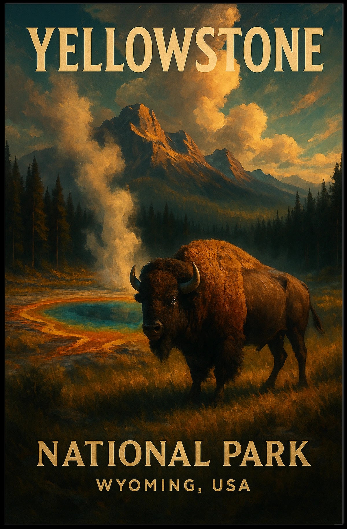 Yellowstone’s Majestic Bison - National Park Poster
