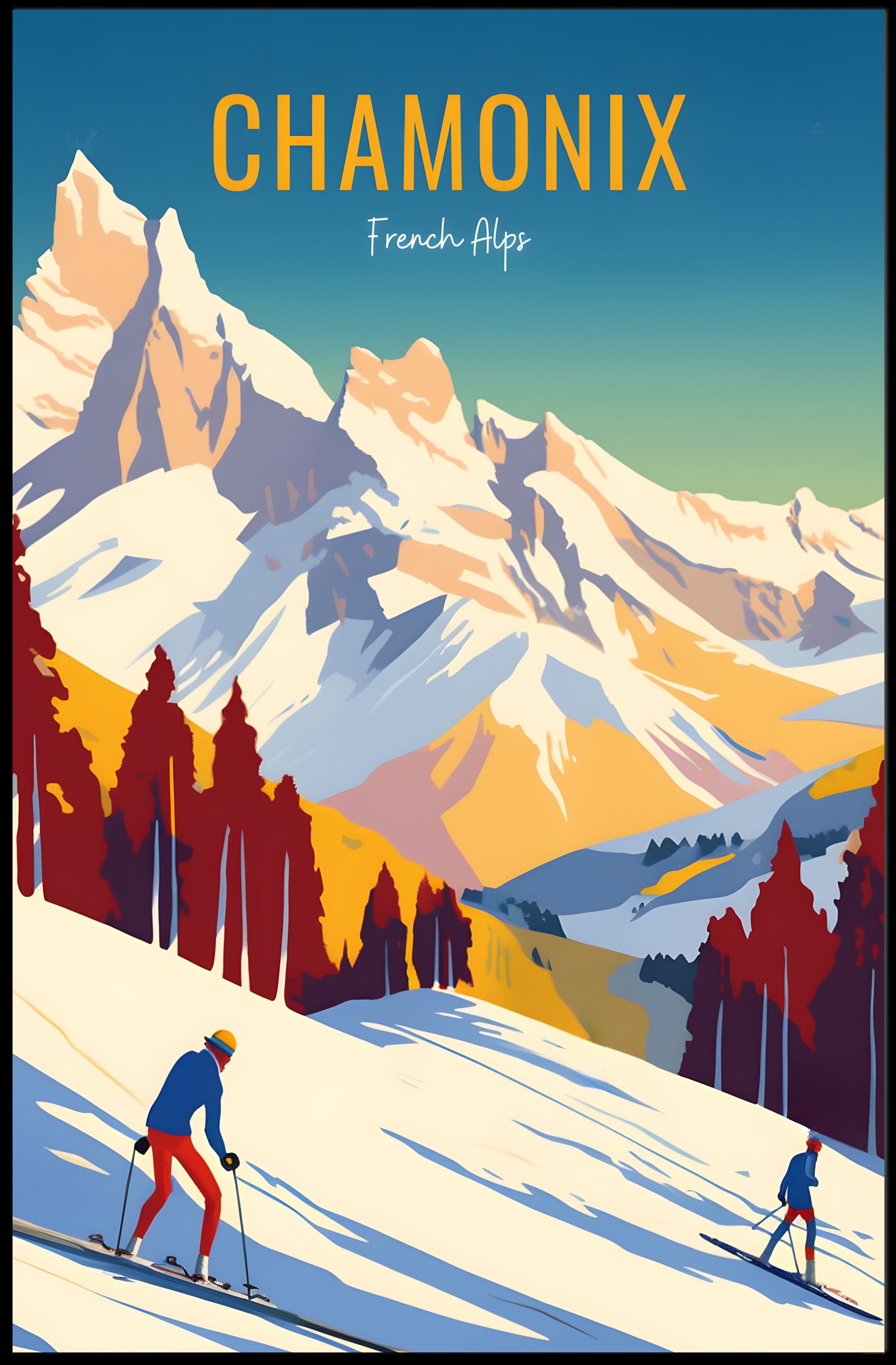 Chamonix Ski Adventure Vintage Travel Poster