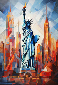 Statue of Liberty Cityscape Poster Abstract Wall Art