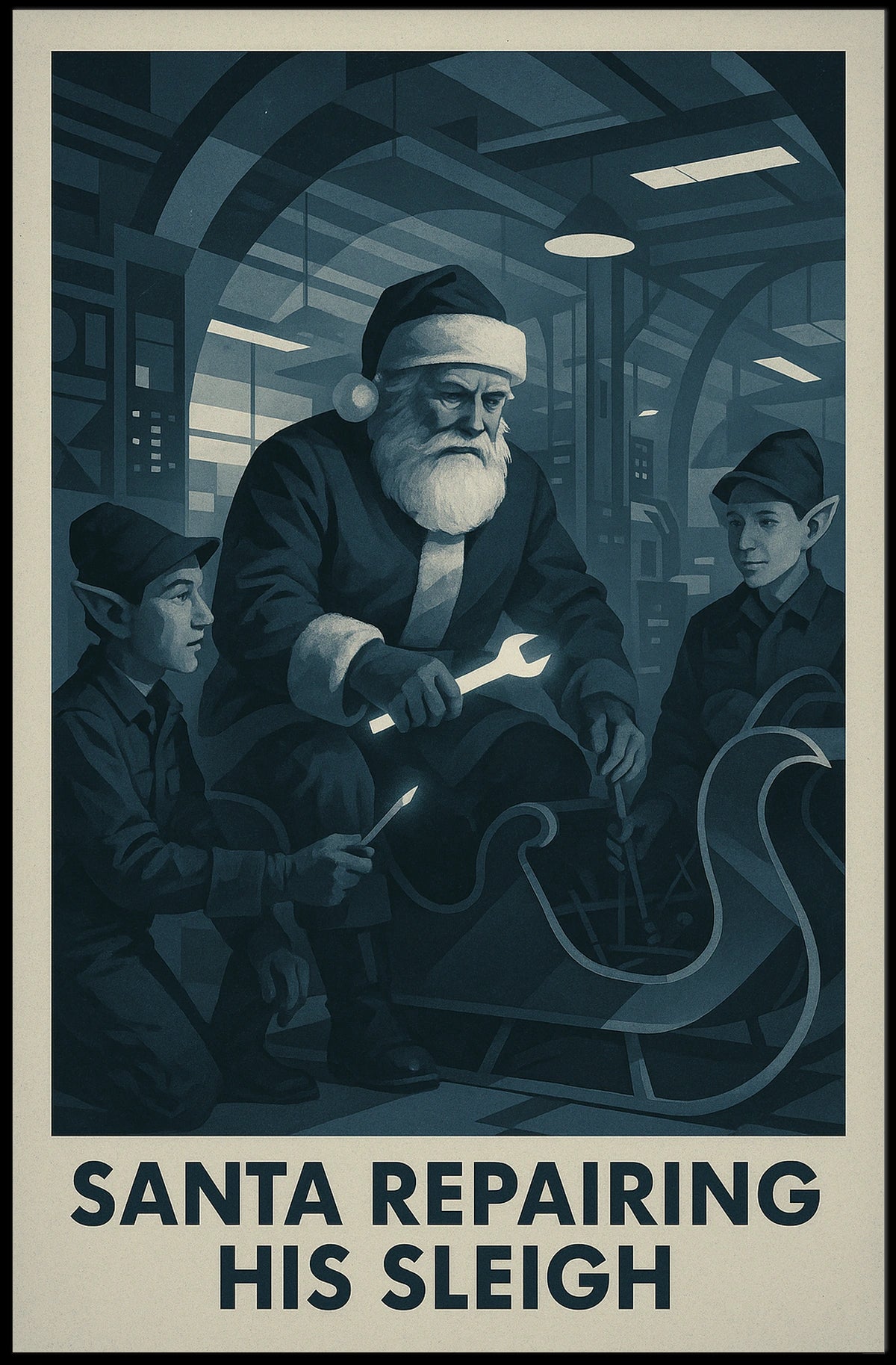 Santa's Workshop: Vintage Sleigh Repair Poster