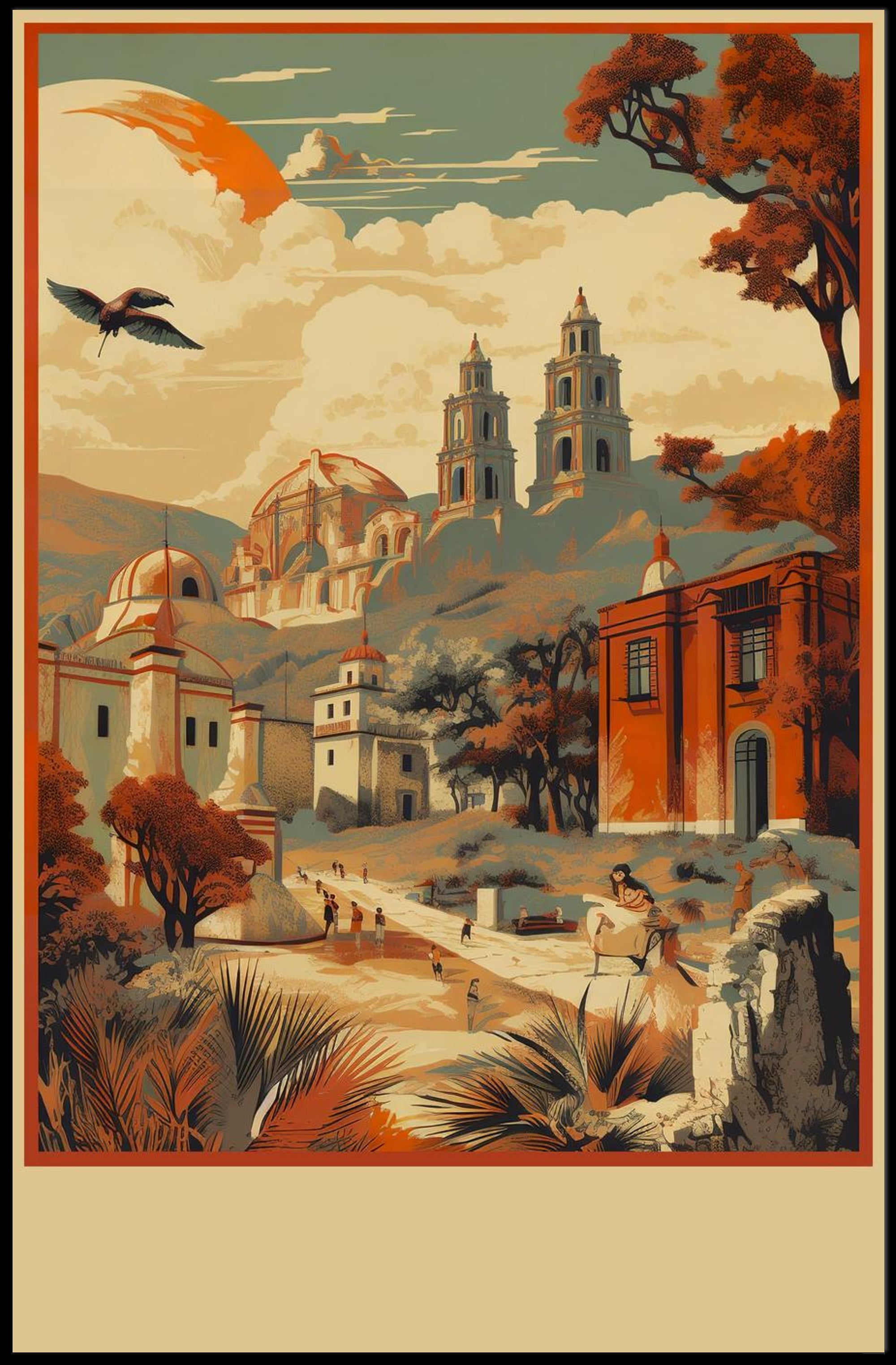 Serene Village Landscape Poster