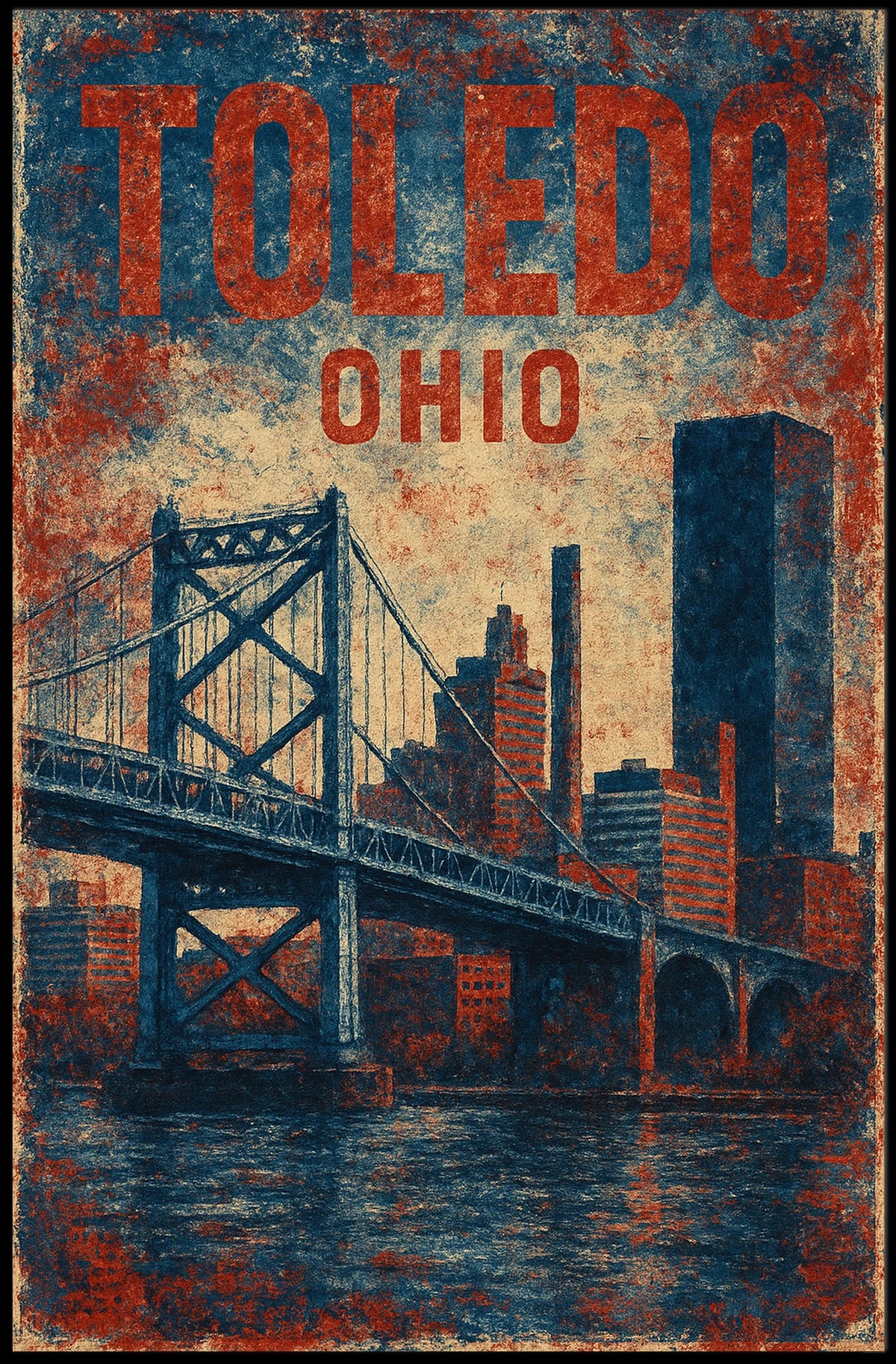 Toledo Ohio Vintage Cityscape Bridge Retro Typography Heritage Urban Pride Timeless Classic Poster