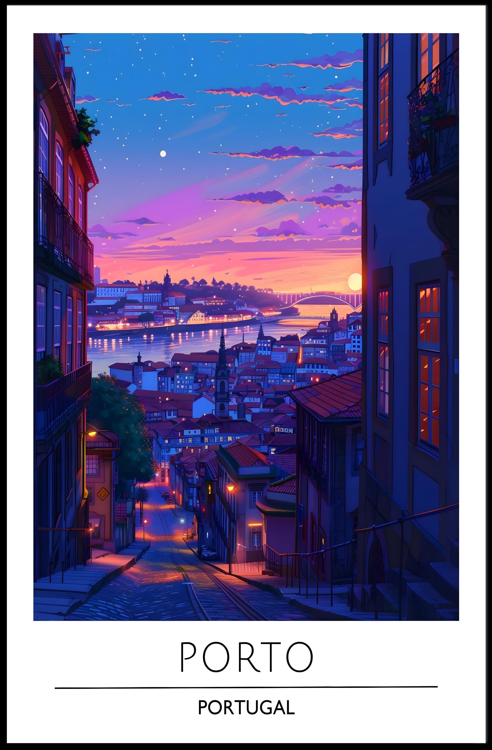 Porto Evening Skyline: Enchanting Travel Poster