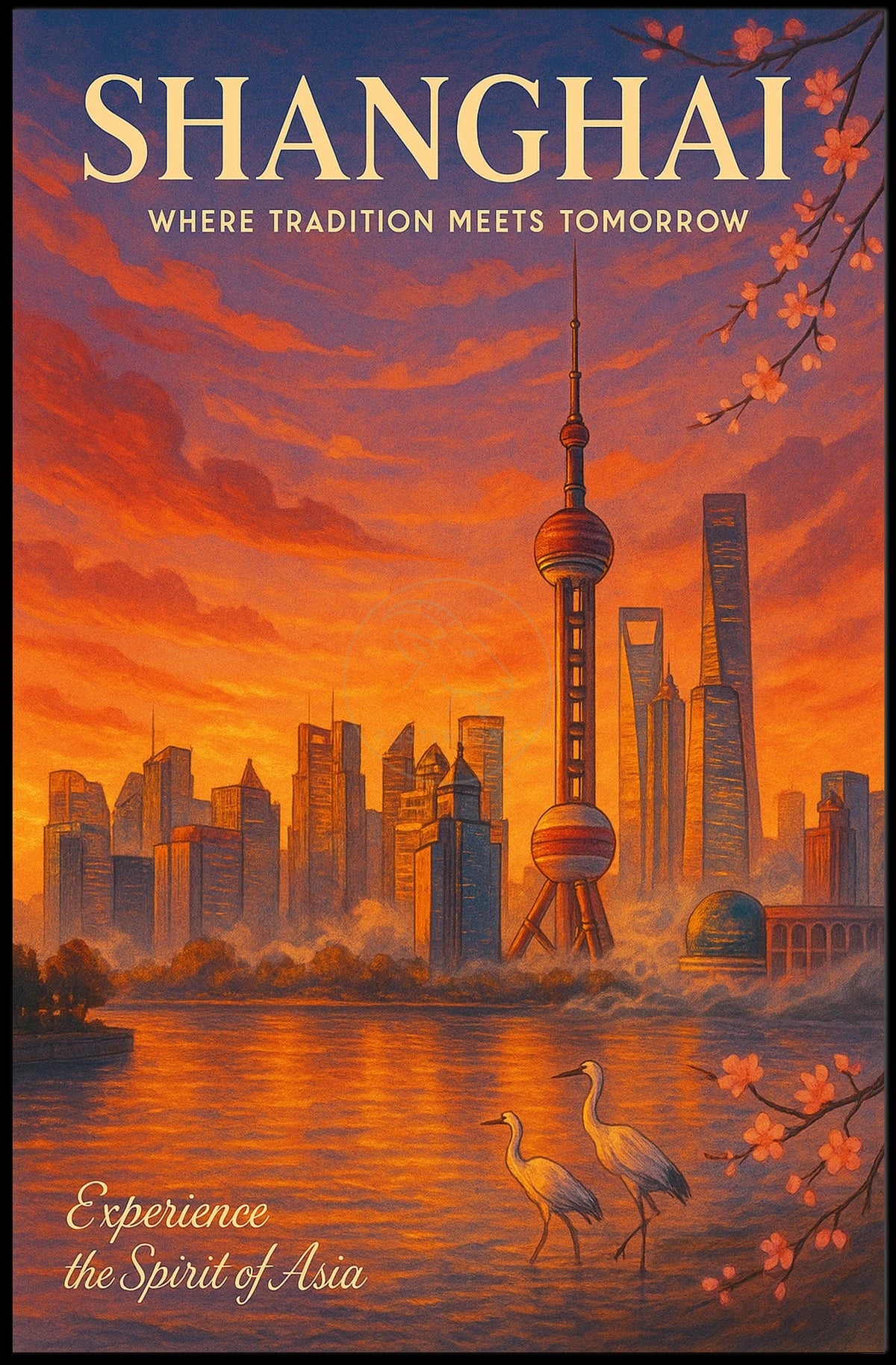 Shanghai Skyline Sunset: Urban or Cityscape Poster