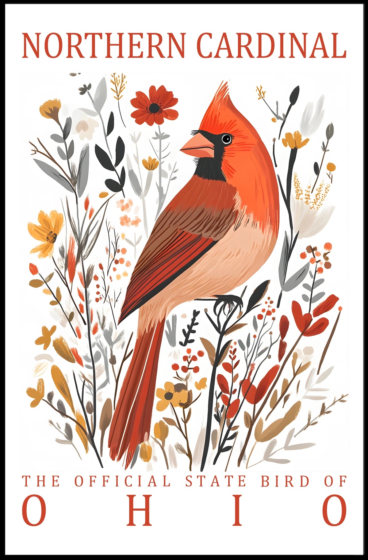 Northern Cardinal Ohio State Bird Art Poster