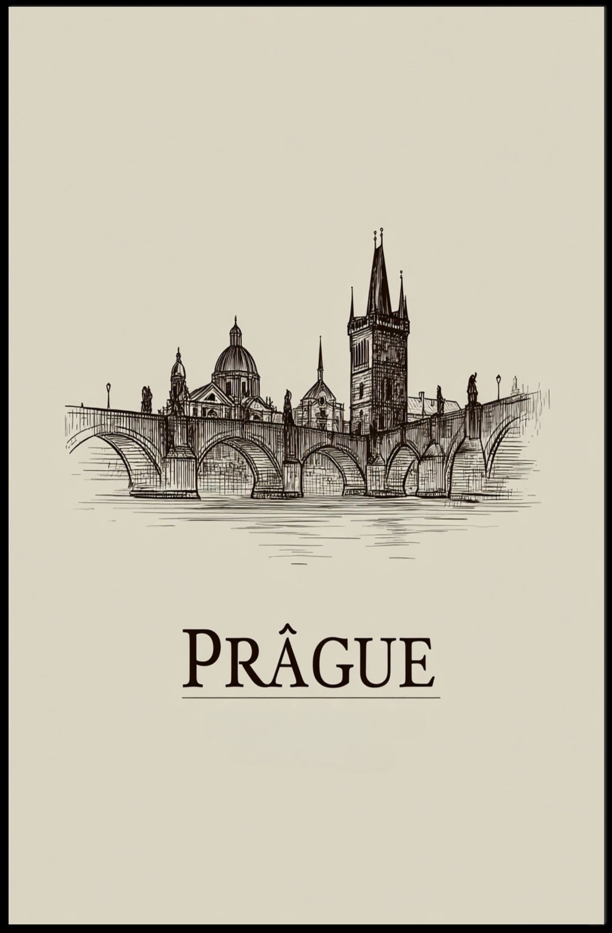 Prague Skyline Illustration Poster