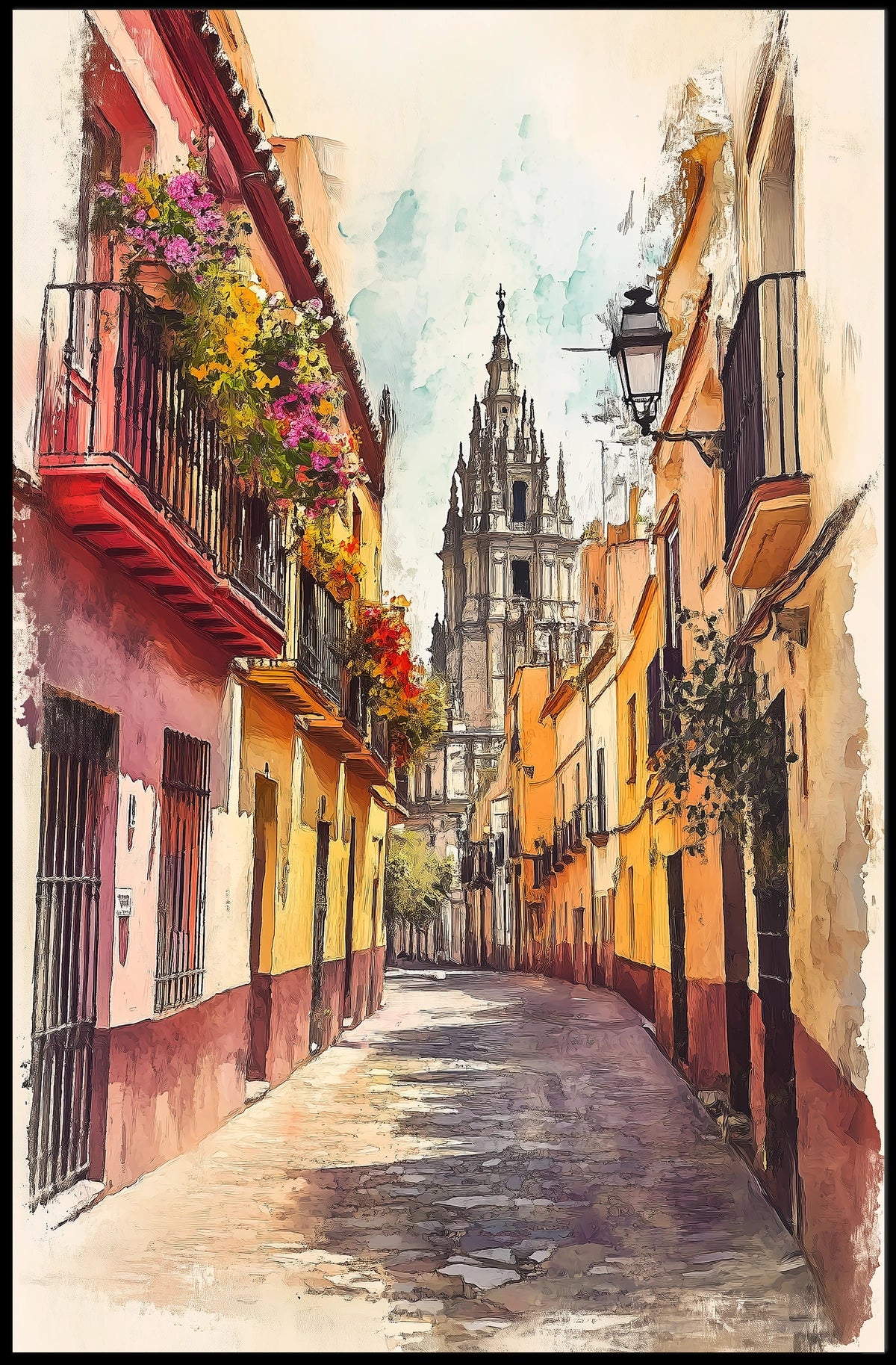 Spain Seville Old Town Cathedral Street Scene Poster