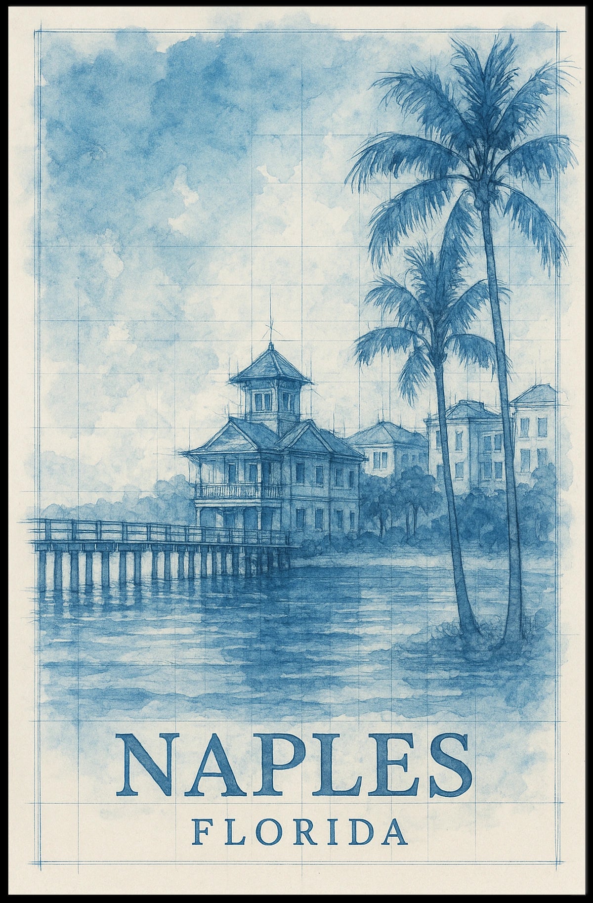 Naples Florida Poster Coastal Wall Art Beach Decor Sunset