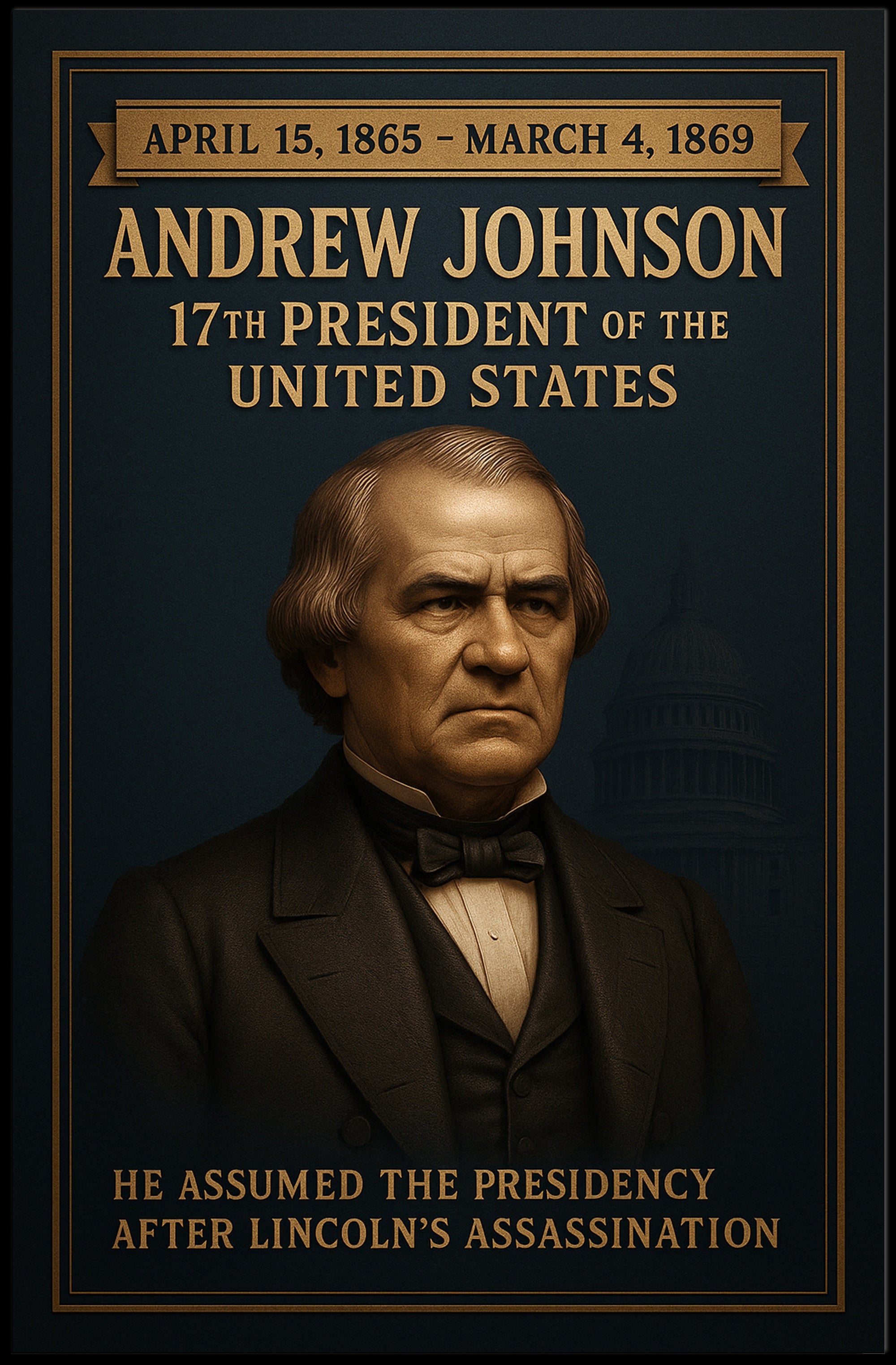Andrew Johnson Historical Presidential Portrait Poster PosterGoat