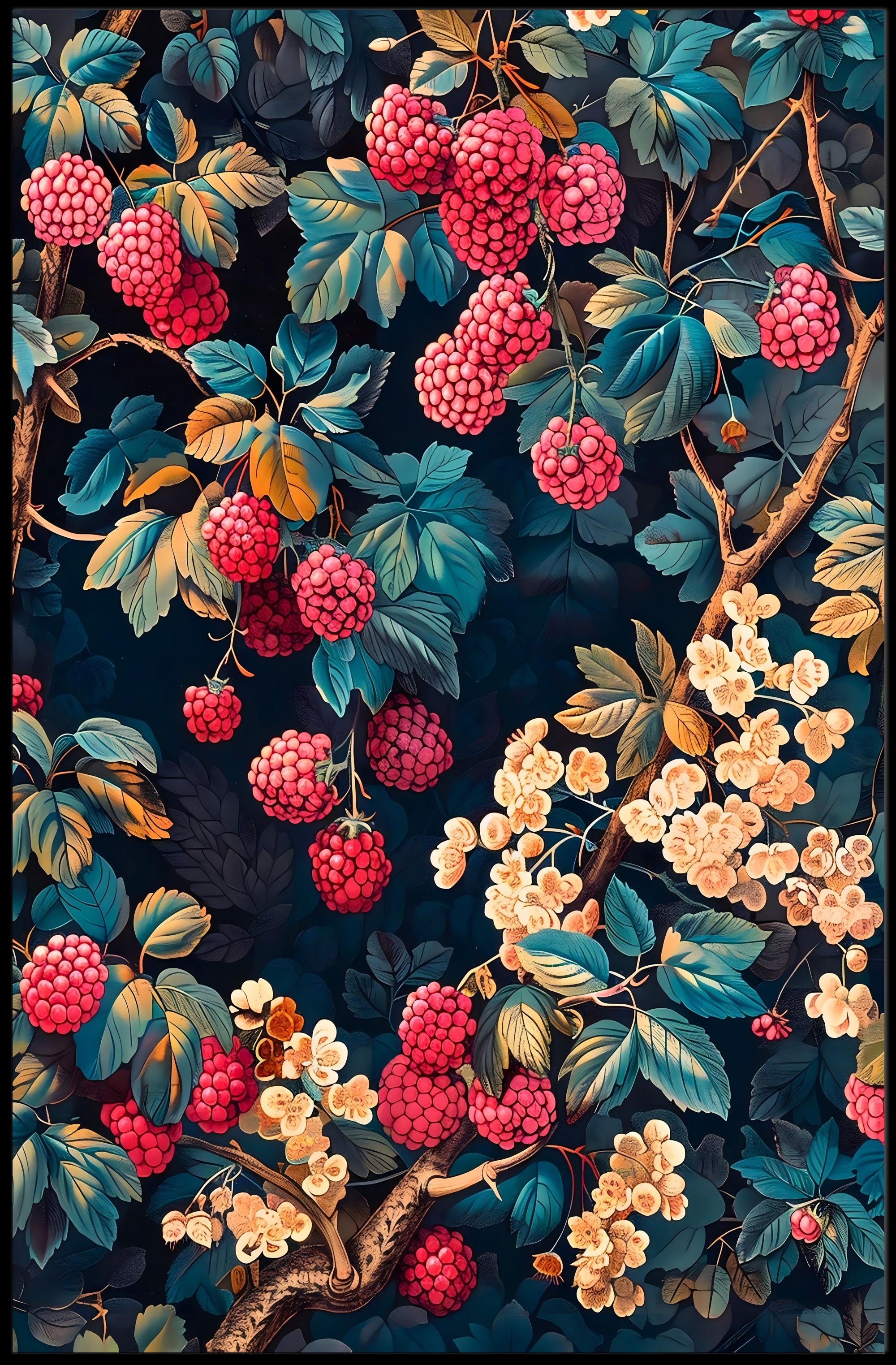 Lush Berry Landscape Botanical Art Poster