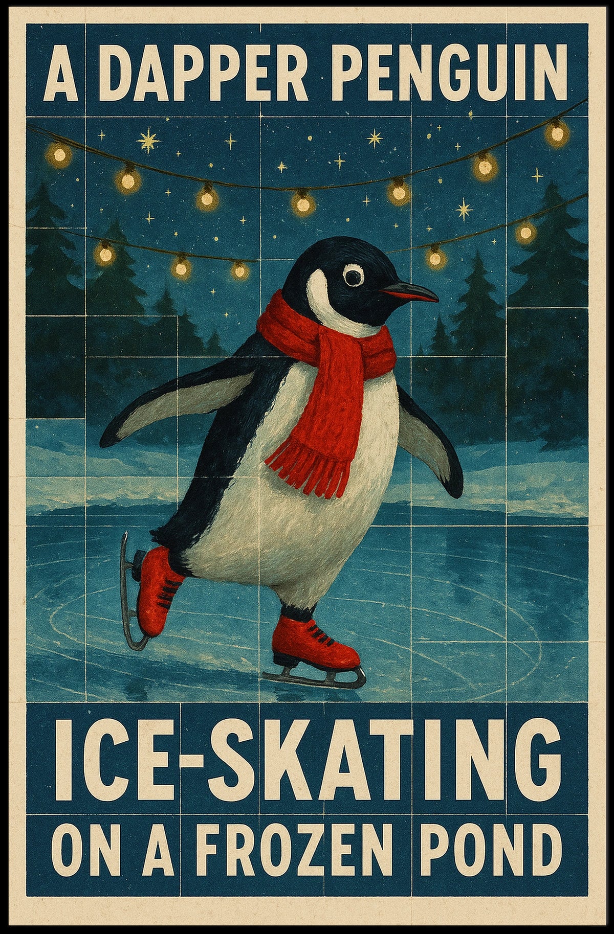 A Dapper Penguin Ice-Skating Poster