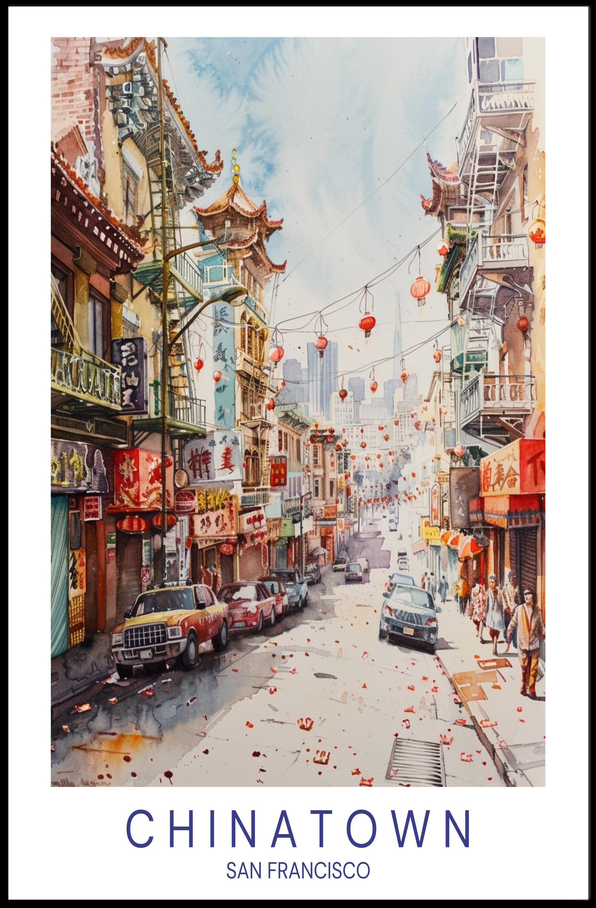 San Francisco Chinatown Vibrant Scene Travel Poster PosterGoat