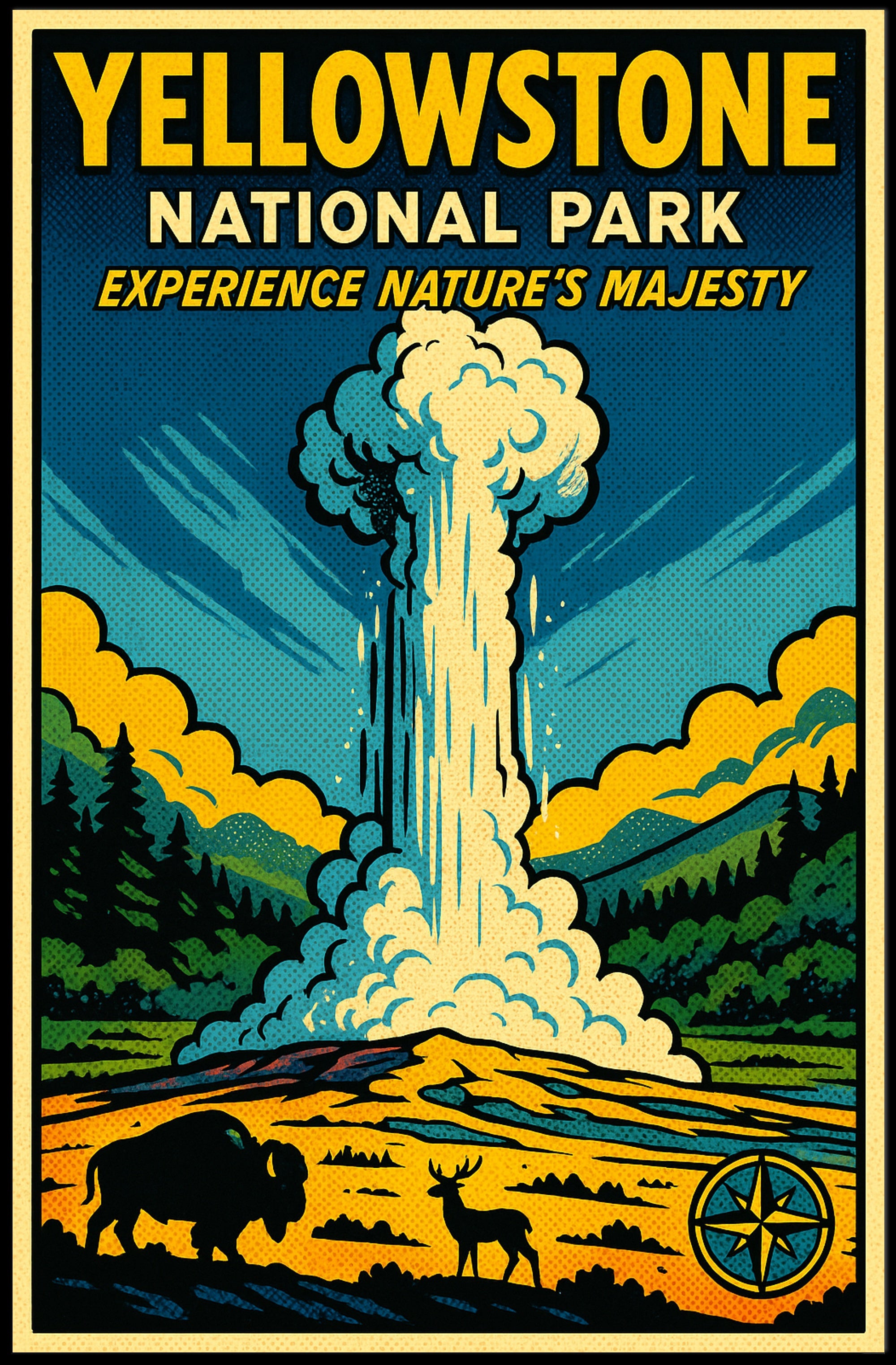 Yellowstone Geyser Adventure Vintage National Park Poster