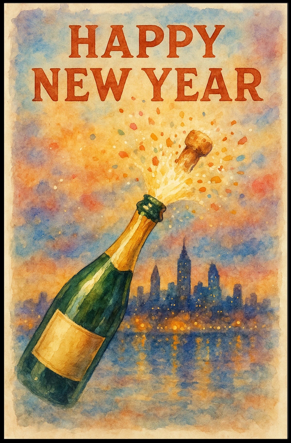 Happy New Year Celebration Urban Cityscape Poster
