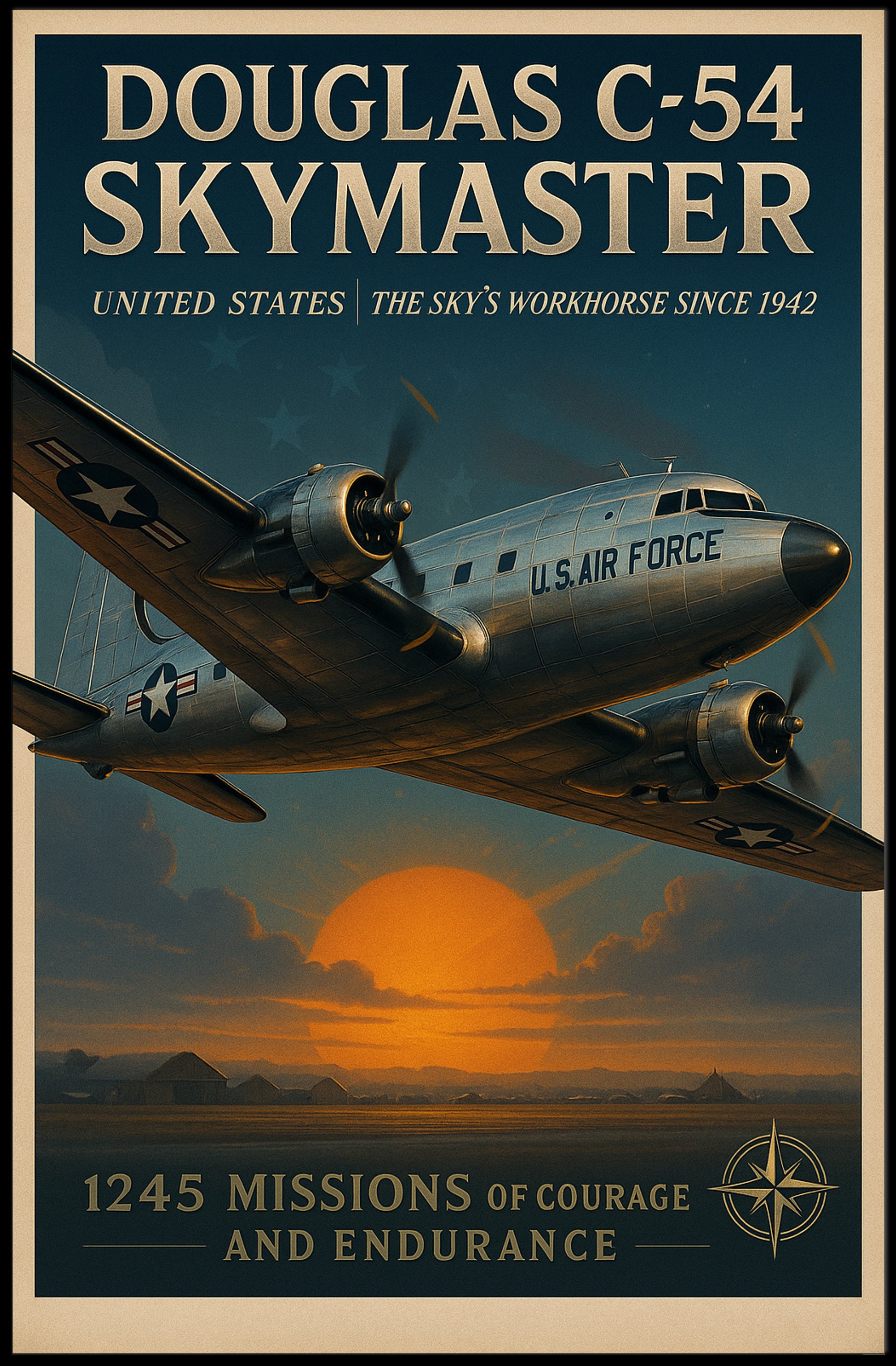 Douglas C-54 Skymaster Aviation Poster Vintage Print