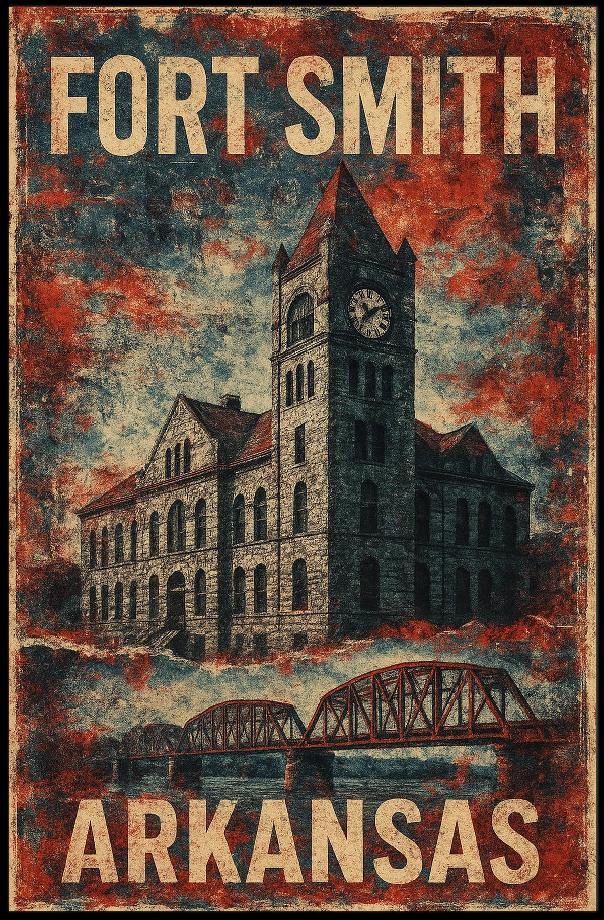 Fort Smith Arkansas Scenic Vintage Travel Decor Poster