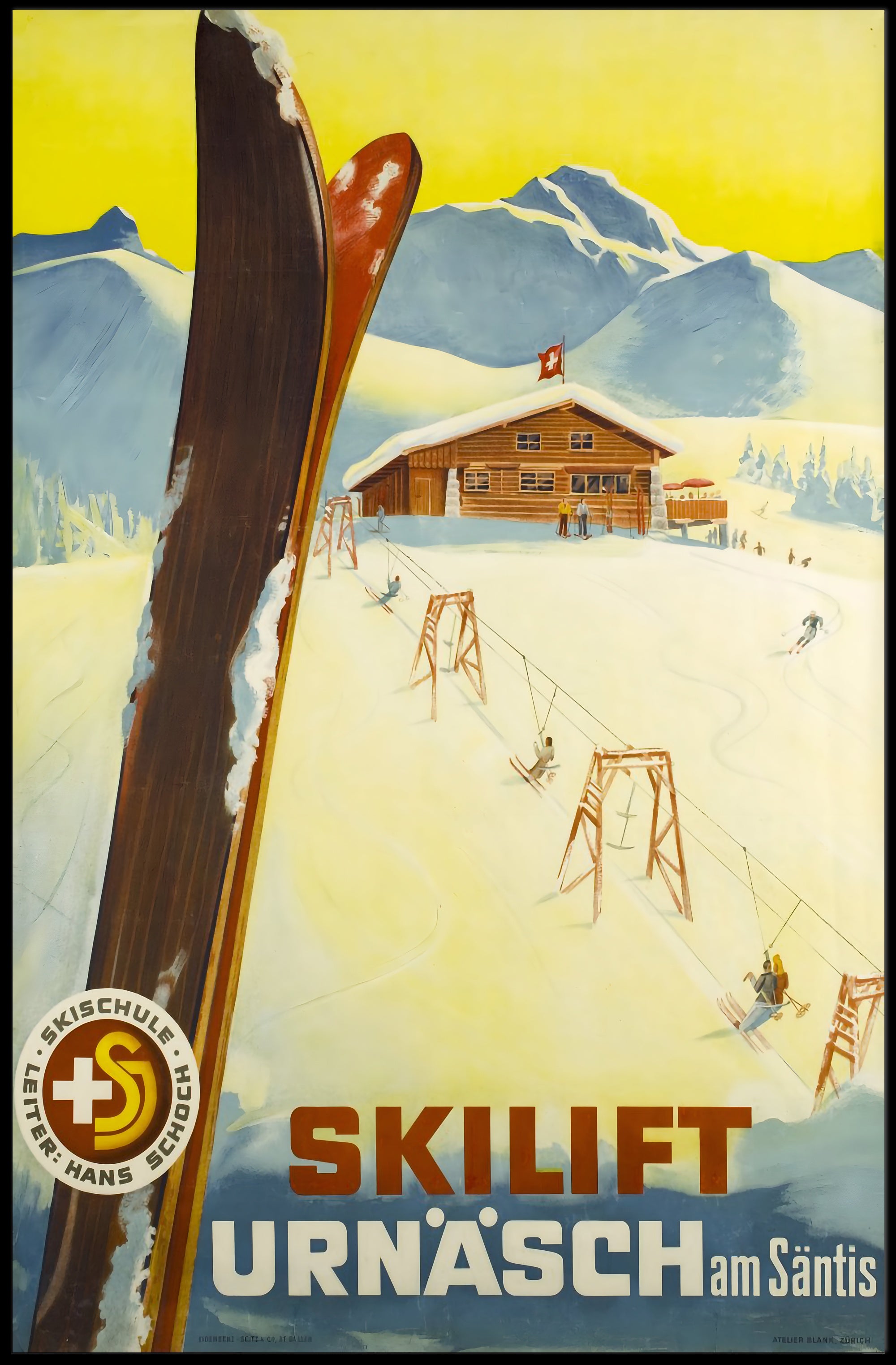 Skiing Adventure at UrnΓ€sch am SΓ€ntis Poster PosterGoat