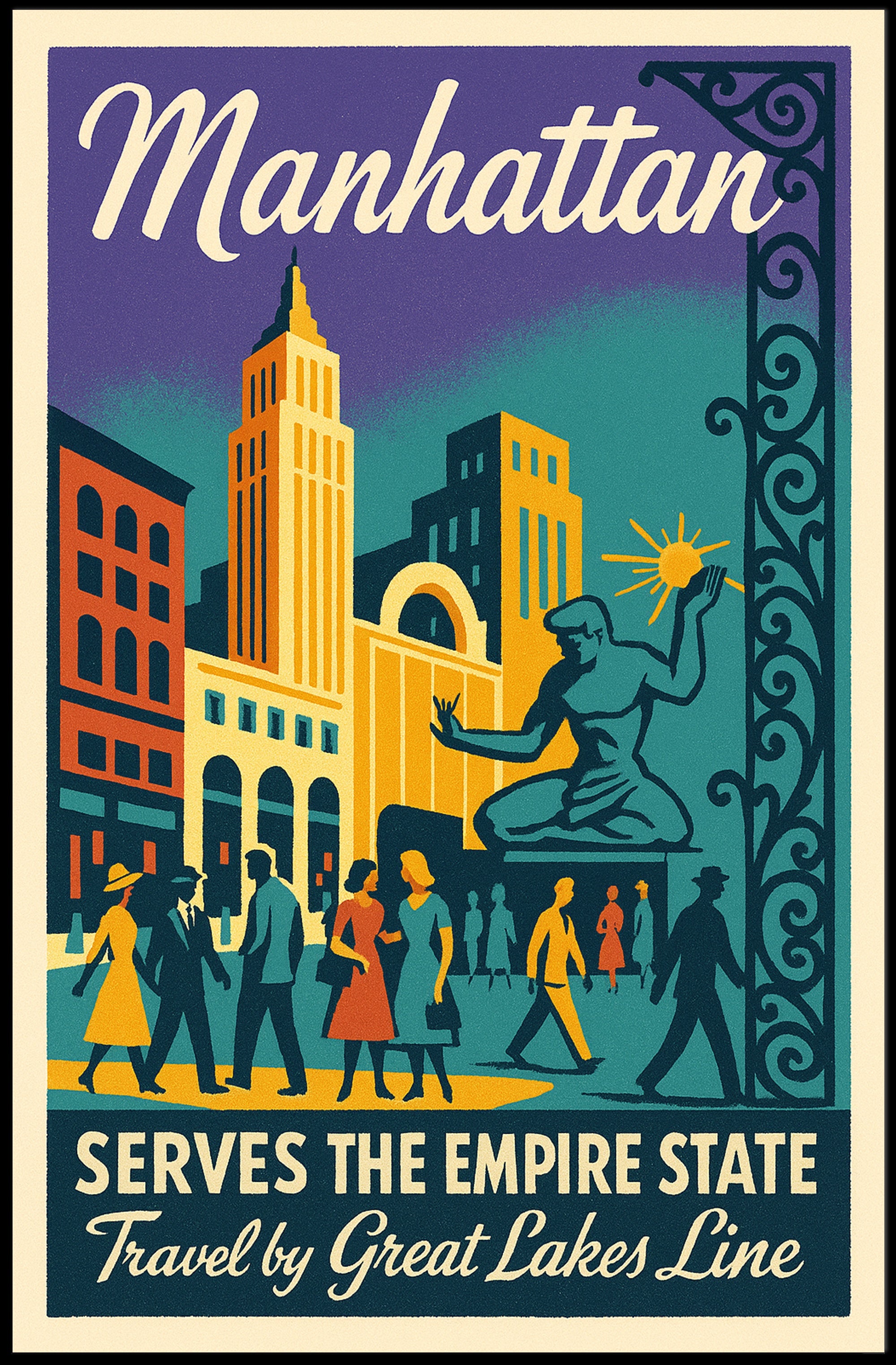 Vibrant Vintage Manhattan Travel Poster Celebrating New York City