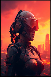 Cybernetic Sentinel At Sunset Poster PosterGoat