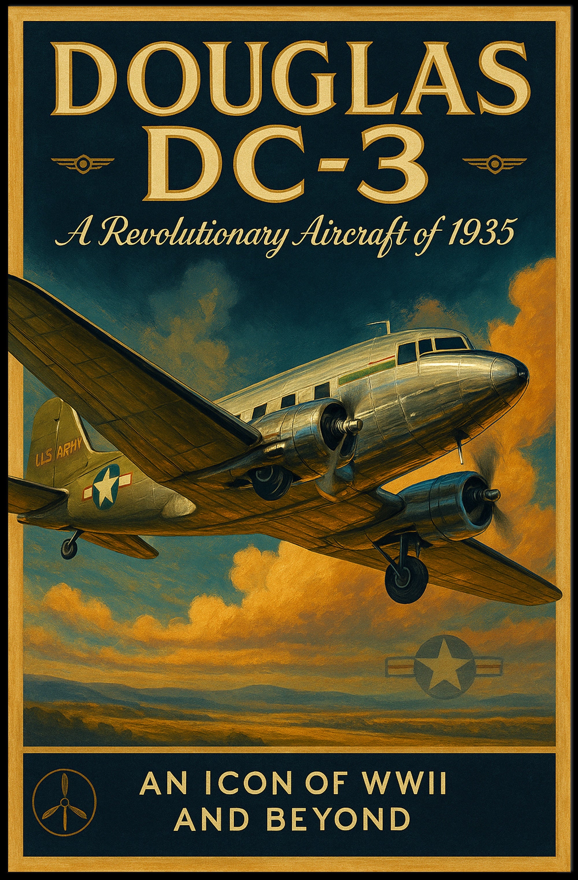 Douglas DC3 Vintage Aviation Poster Print