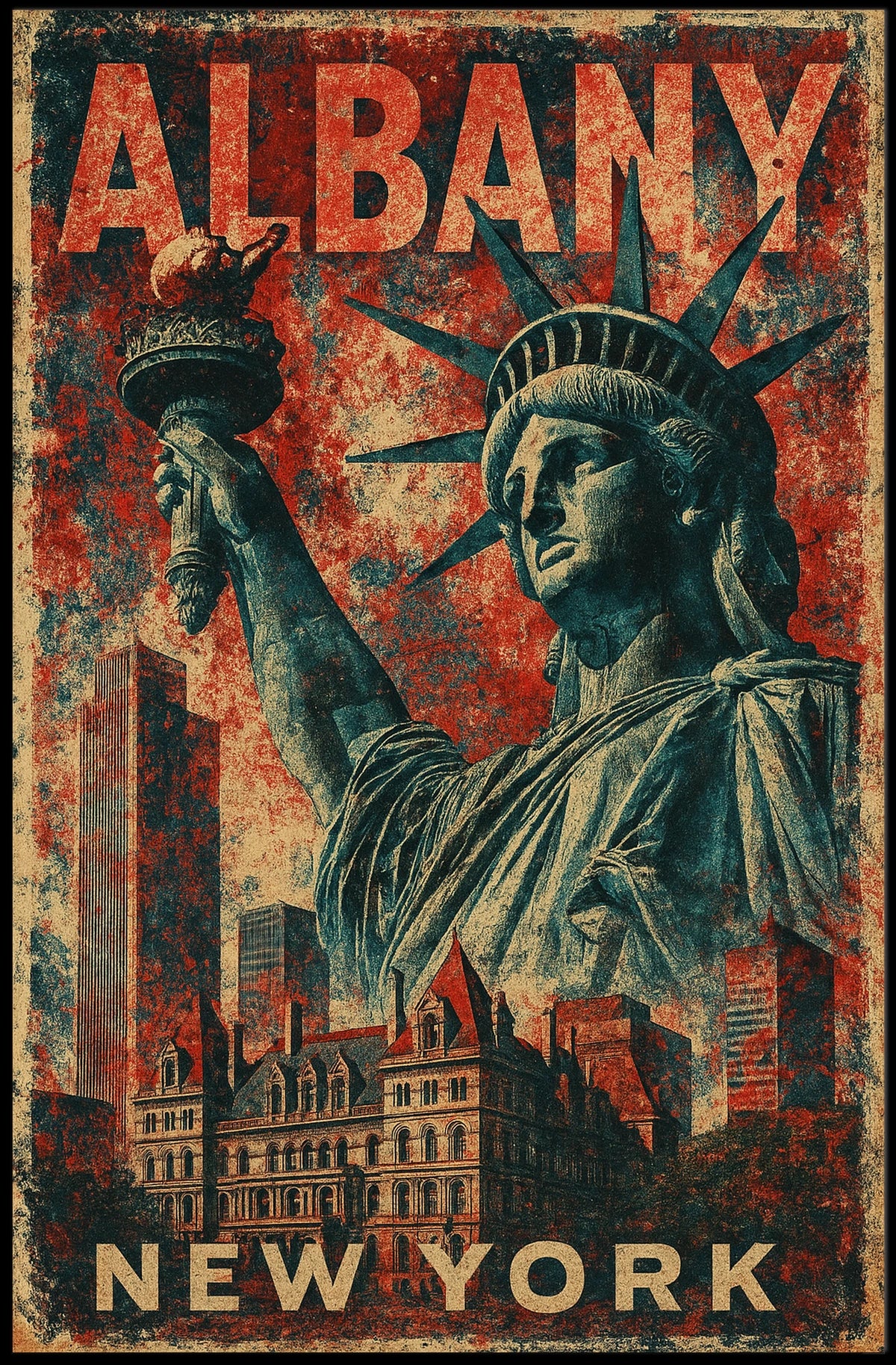 Albany Cityscape Vintage Style Wanderlust Poster