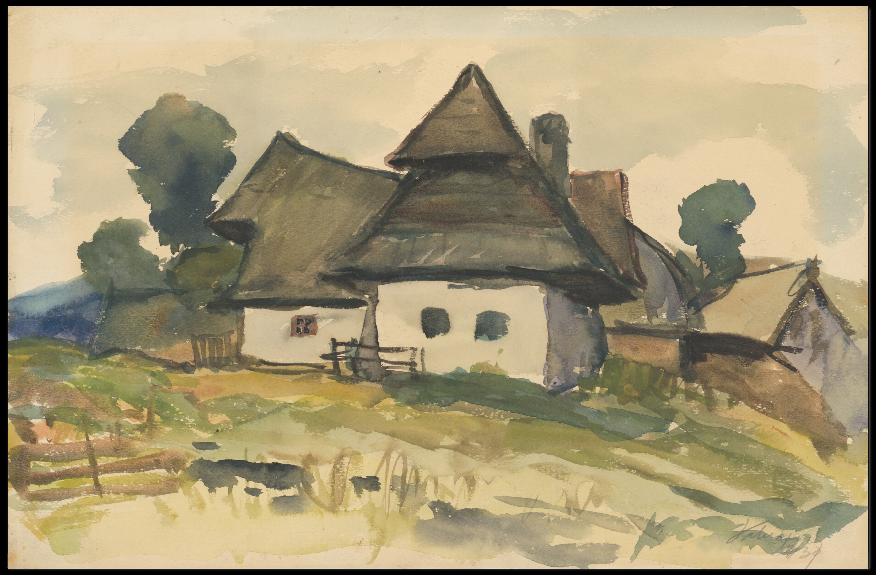 Quaint Cottage in Watercolor Poster