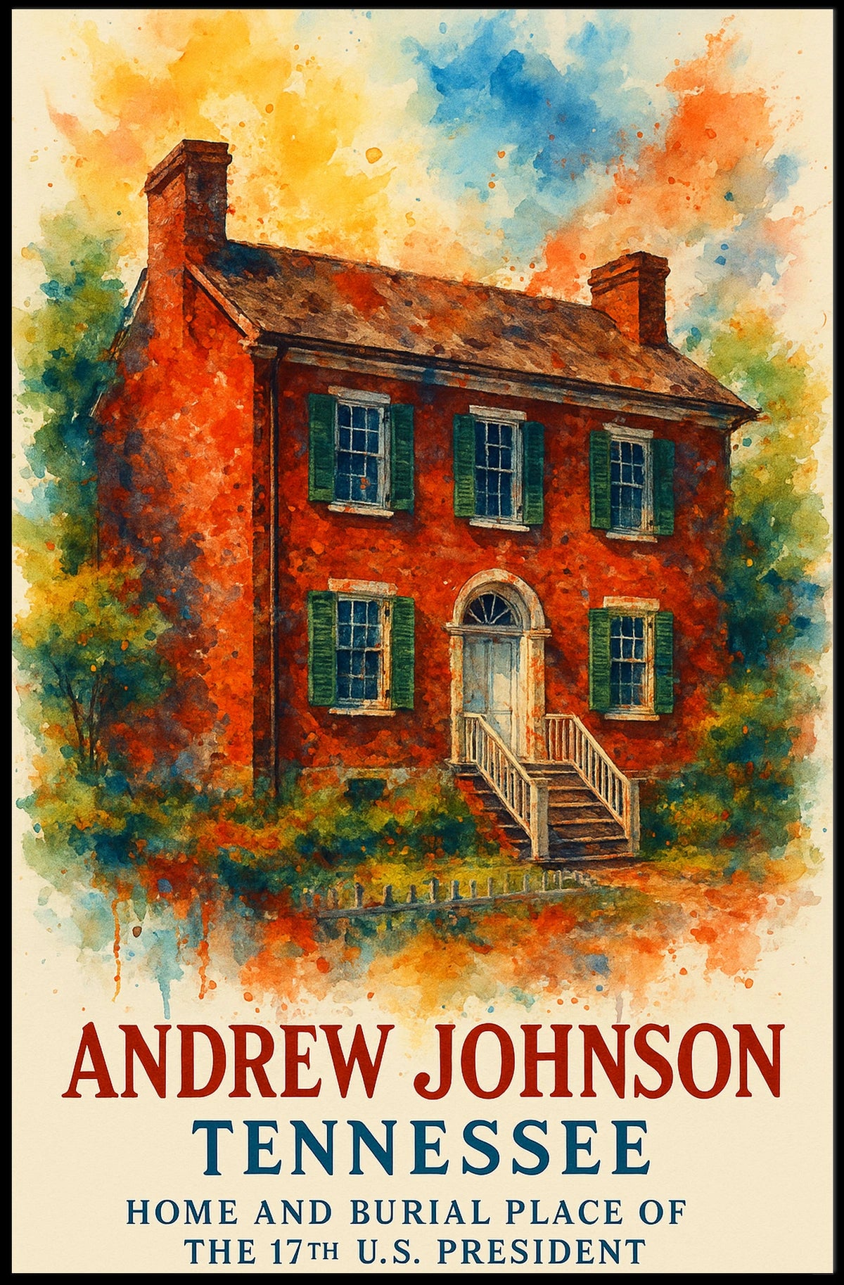 Andrew Johnson Historic Watercolor Poster, Patriotic Art