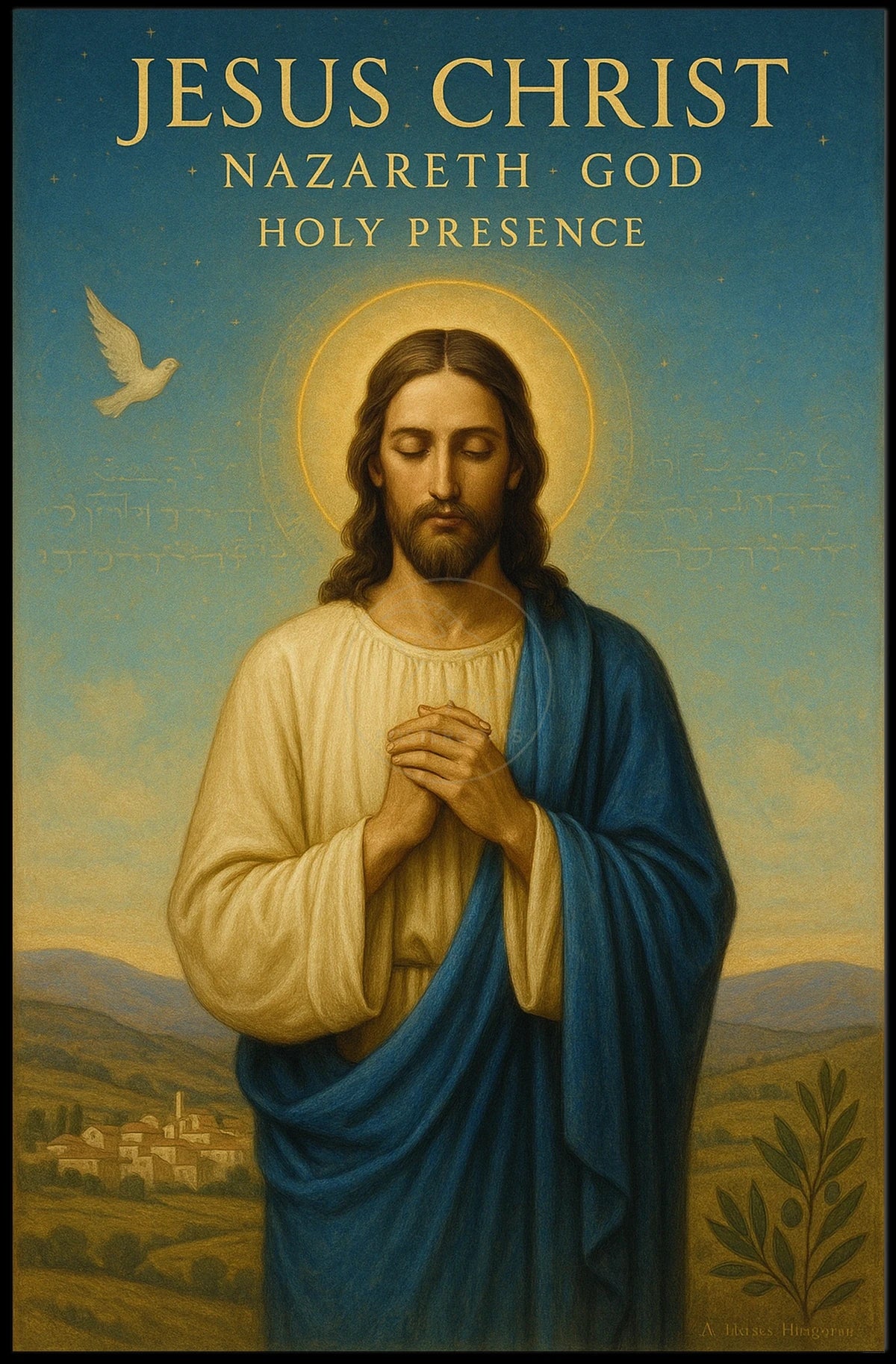 Religious Figure Prayer Scene: Cultural or Heritage Poster