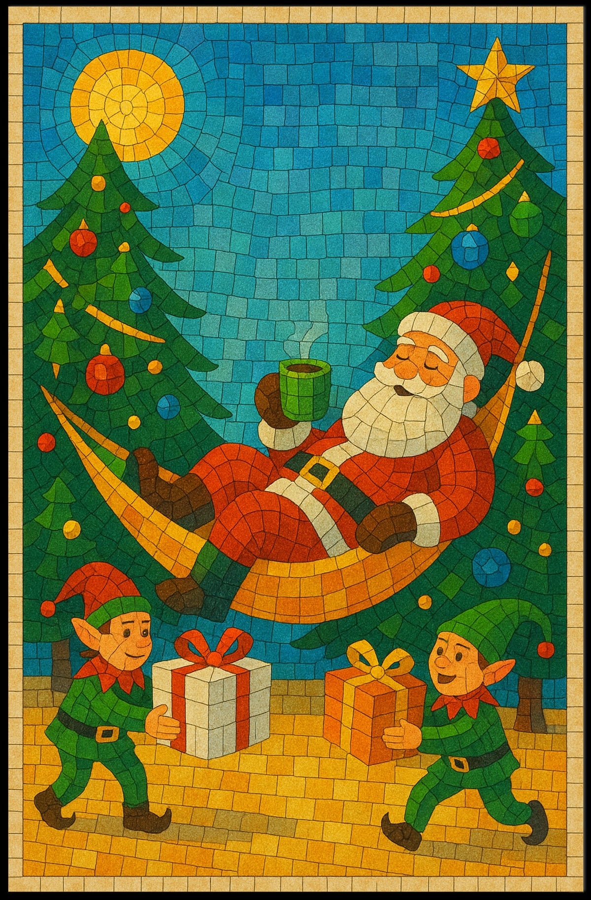 Santa's Cozy Christmas Hammock Mosaic Art Poster