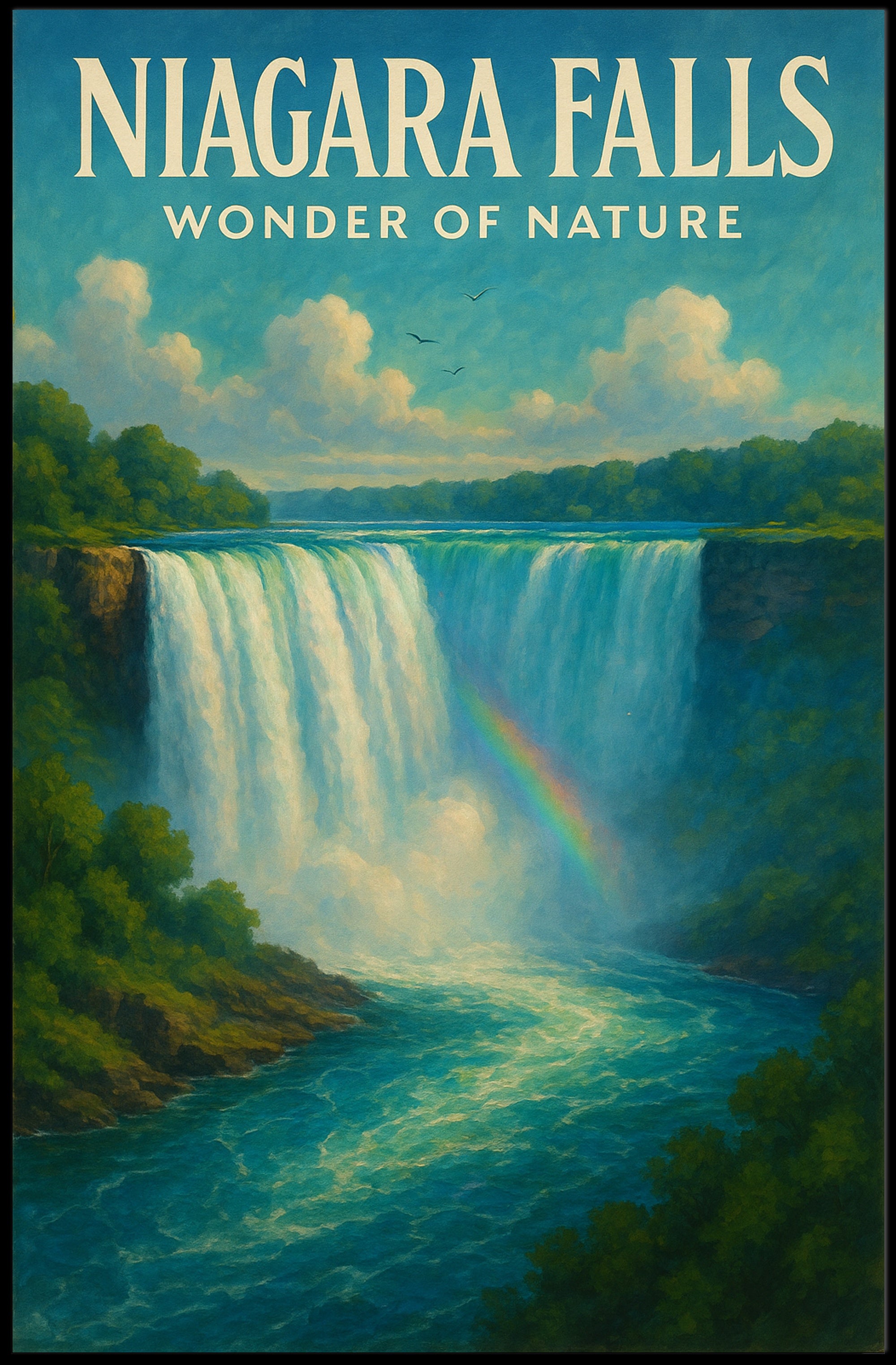 Niagara Falls Wonder Vintage Travel Poster