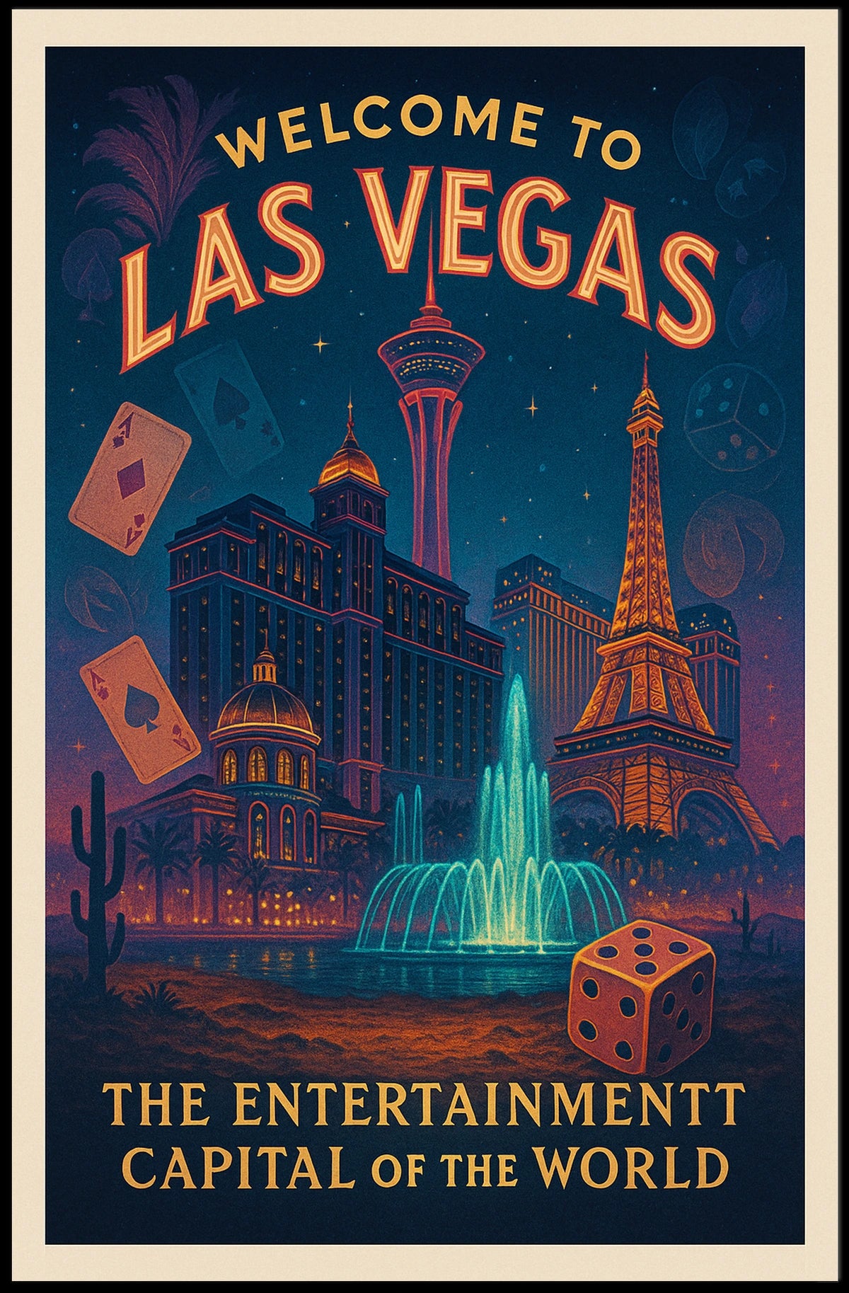 Las Vegas Vintage Travel Poster: Iconic Landmarks & Glamour