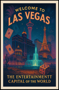 Las Vegas Vintage Travel Poster: Iconic Landmarks & Glamour