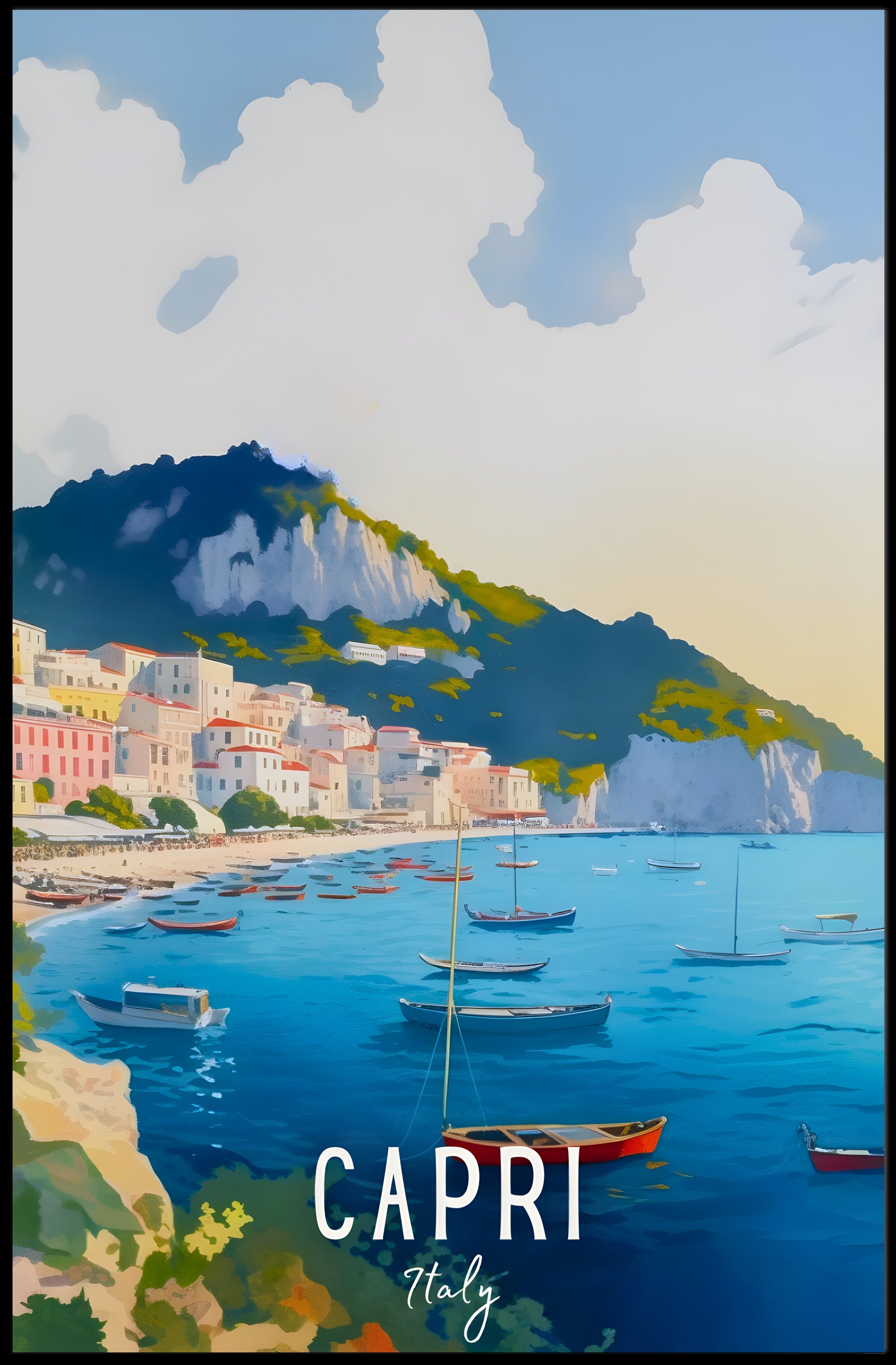 Capri Coastal Town Scenic Travel Poster