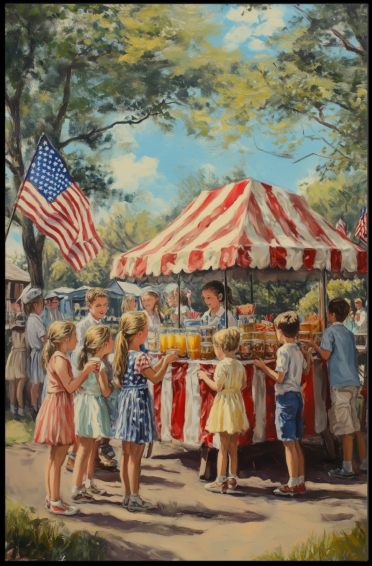 Lemonade Stand Scene With Kids Americana Vintage Poster