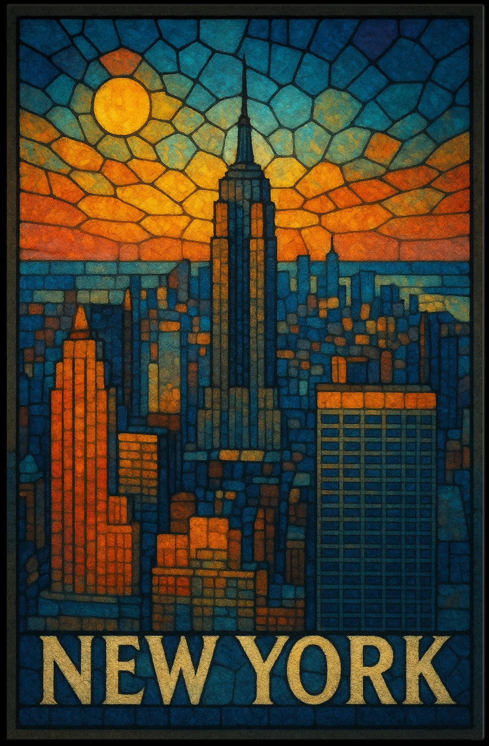 Digital Stained Glass NYC Poster Vibrant Modern Home Decor