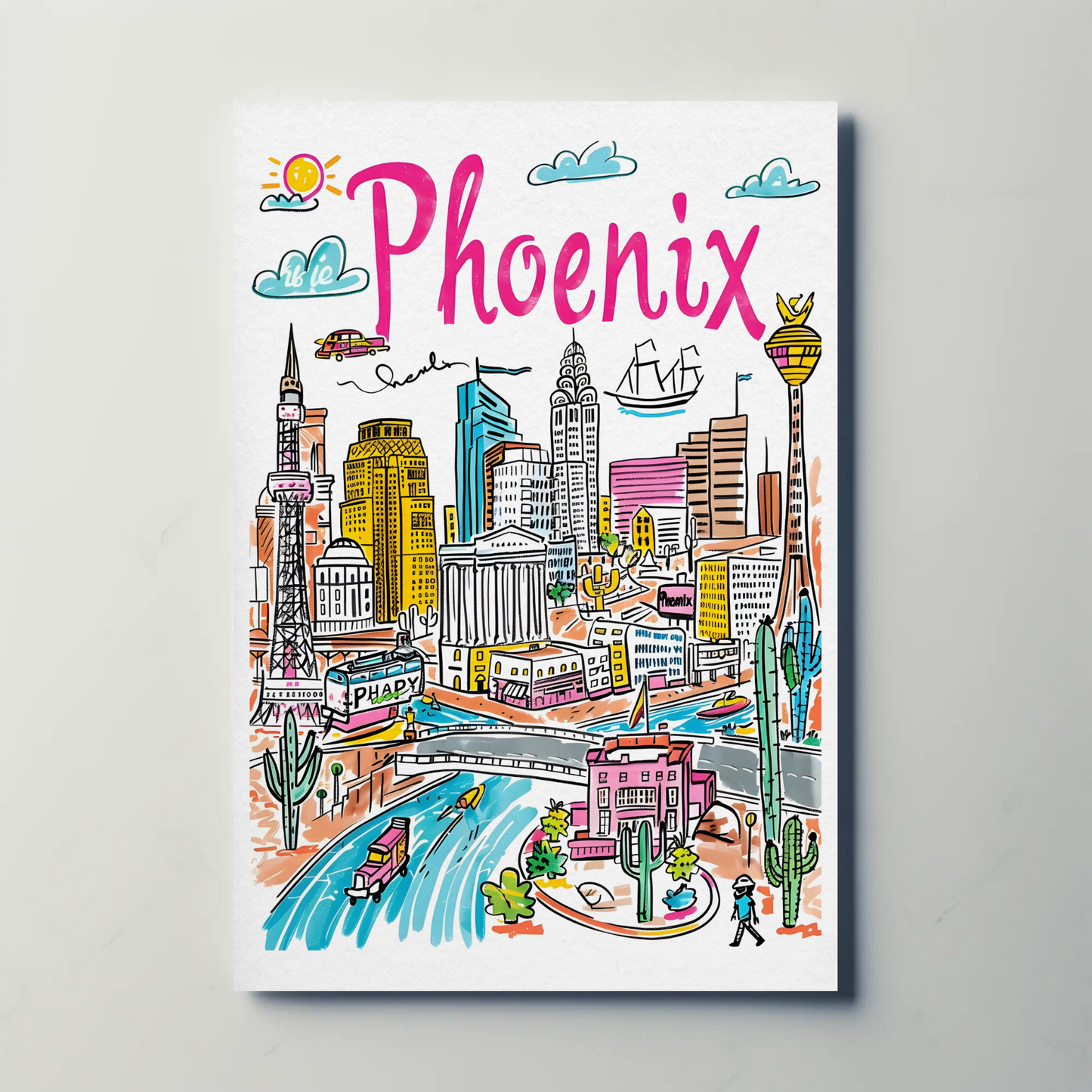 Phoenix Arizona Desert Urban Scene Travel Poster