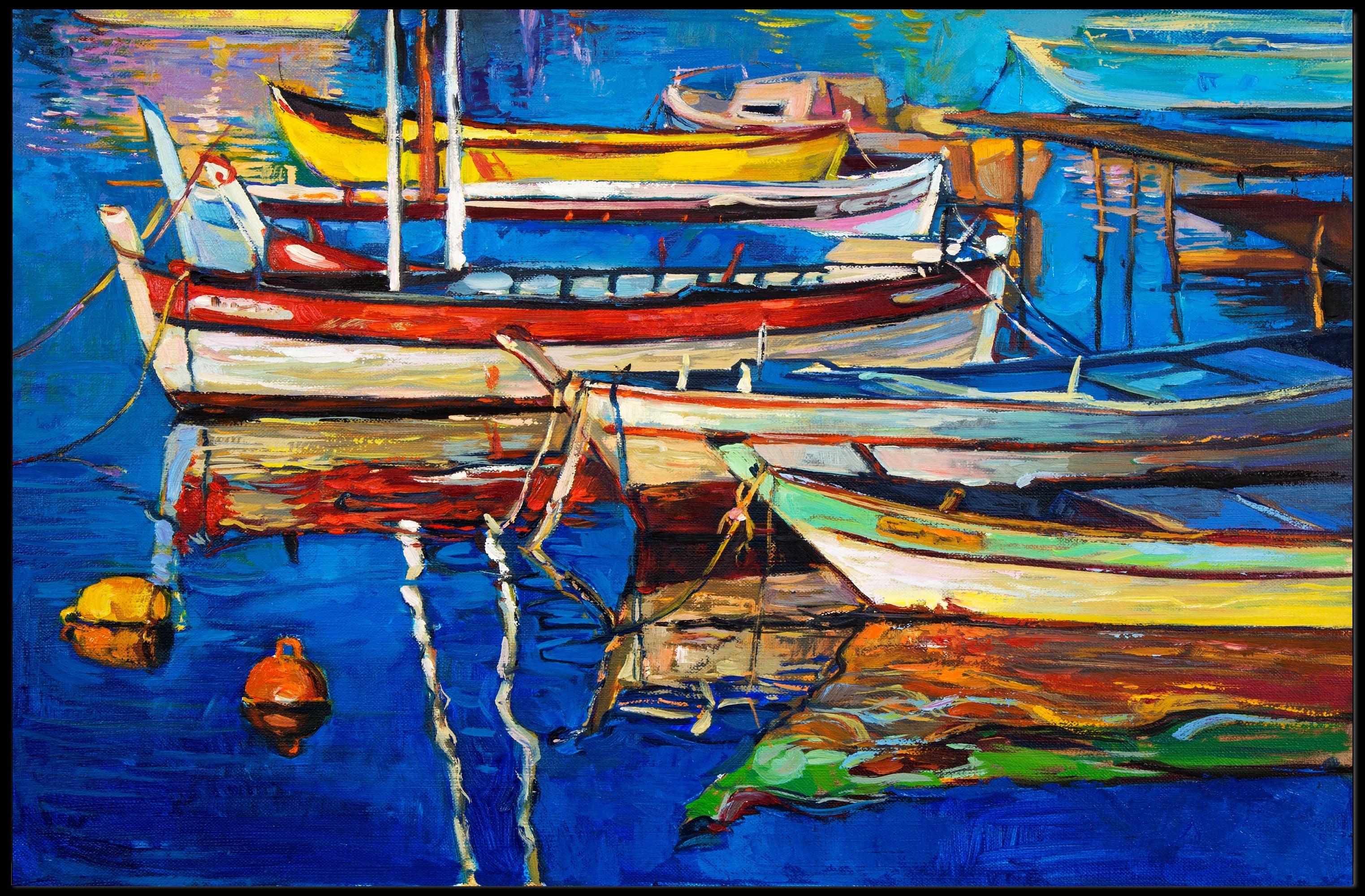 Colorful Boats on Tranquil Waters Poster