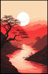 Tranquil Sunset Over Red Mountains Poster