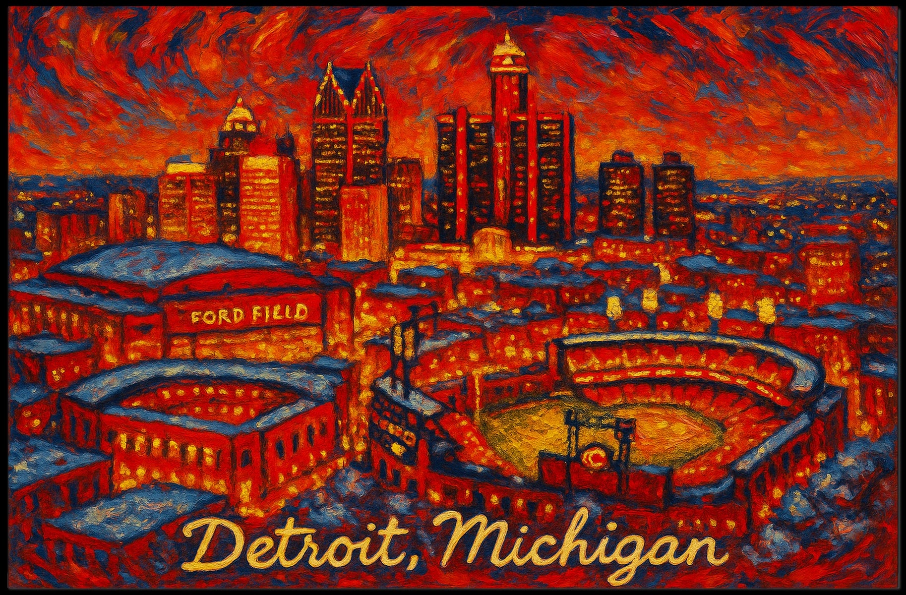 Detroit, Michigan Vibrant Cityscape Poster