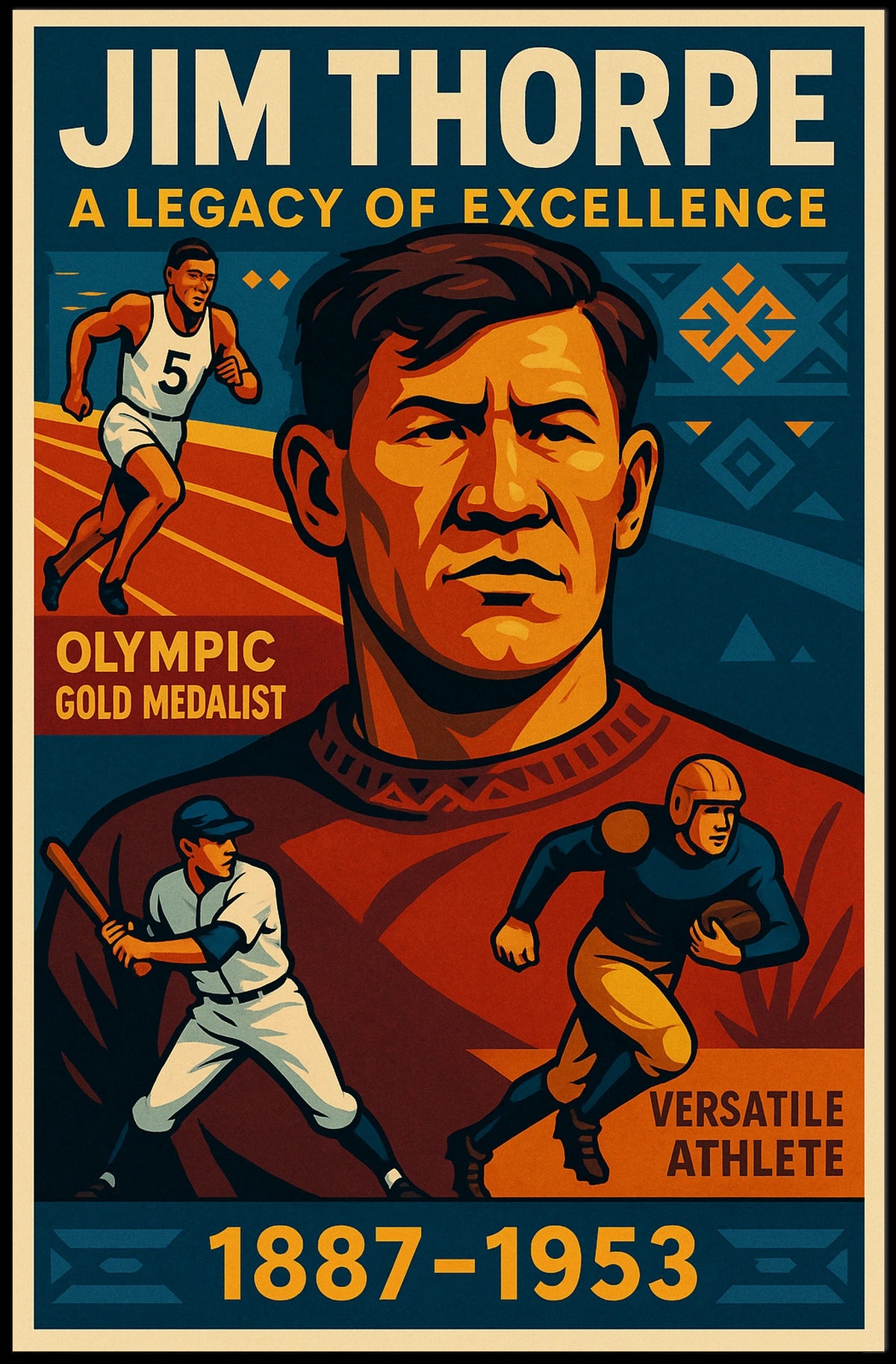 Jim Thorpe A Legacy Of Excellence Poster 18x24 Wall Art