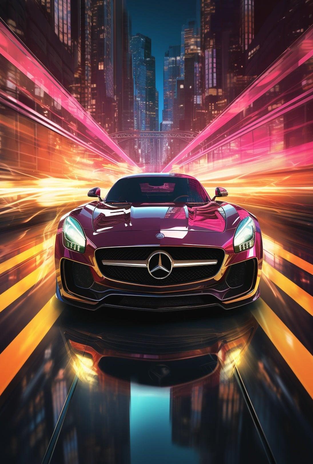Sleek Sports Car Urban Escape Futuristic Sci-Fi Poster