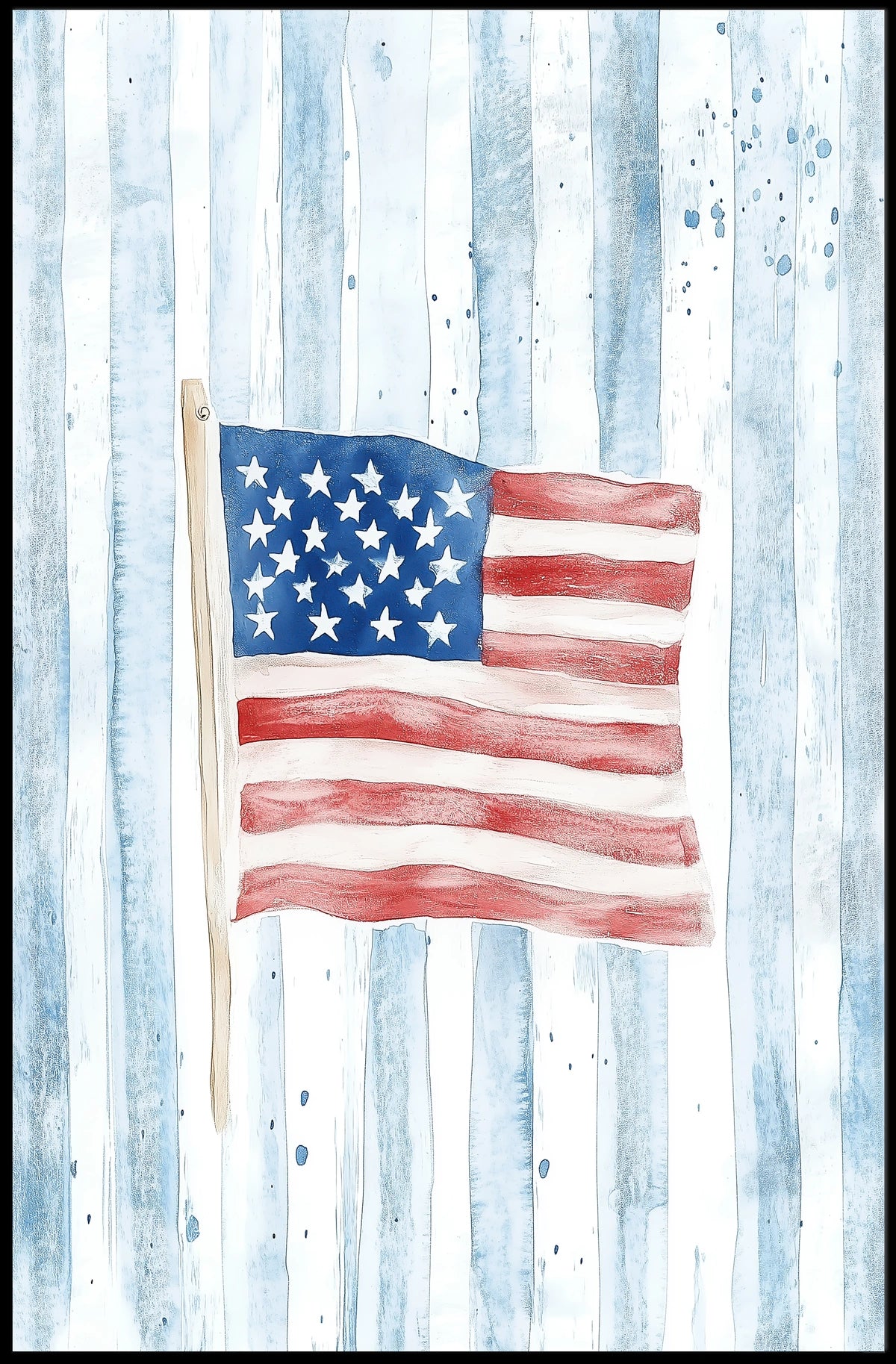 Watercolor Kitten In Basket With American Flag Poster