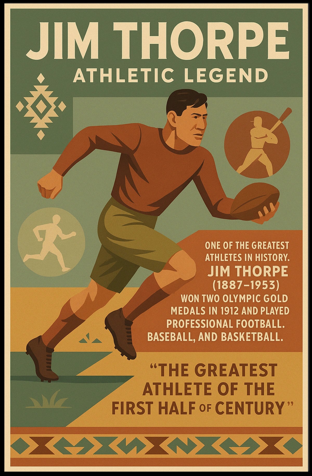 Jim Thorpe Athletic Legend Poster Wall Art Decor Travel