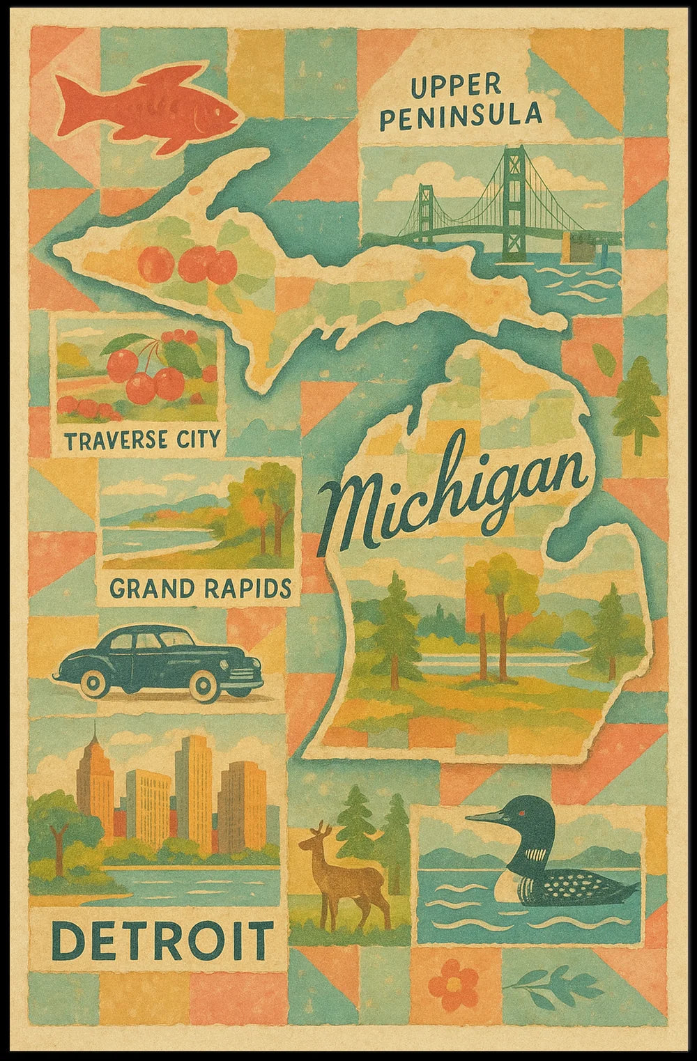 Michigan Upper Peninsula Abstract Typography Art Poster
