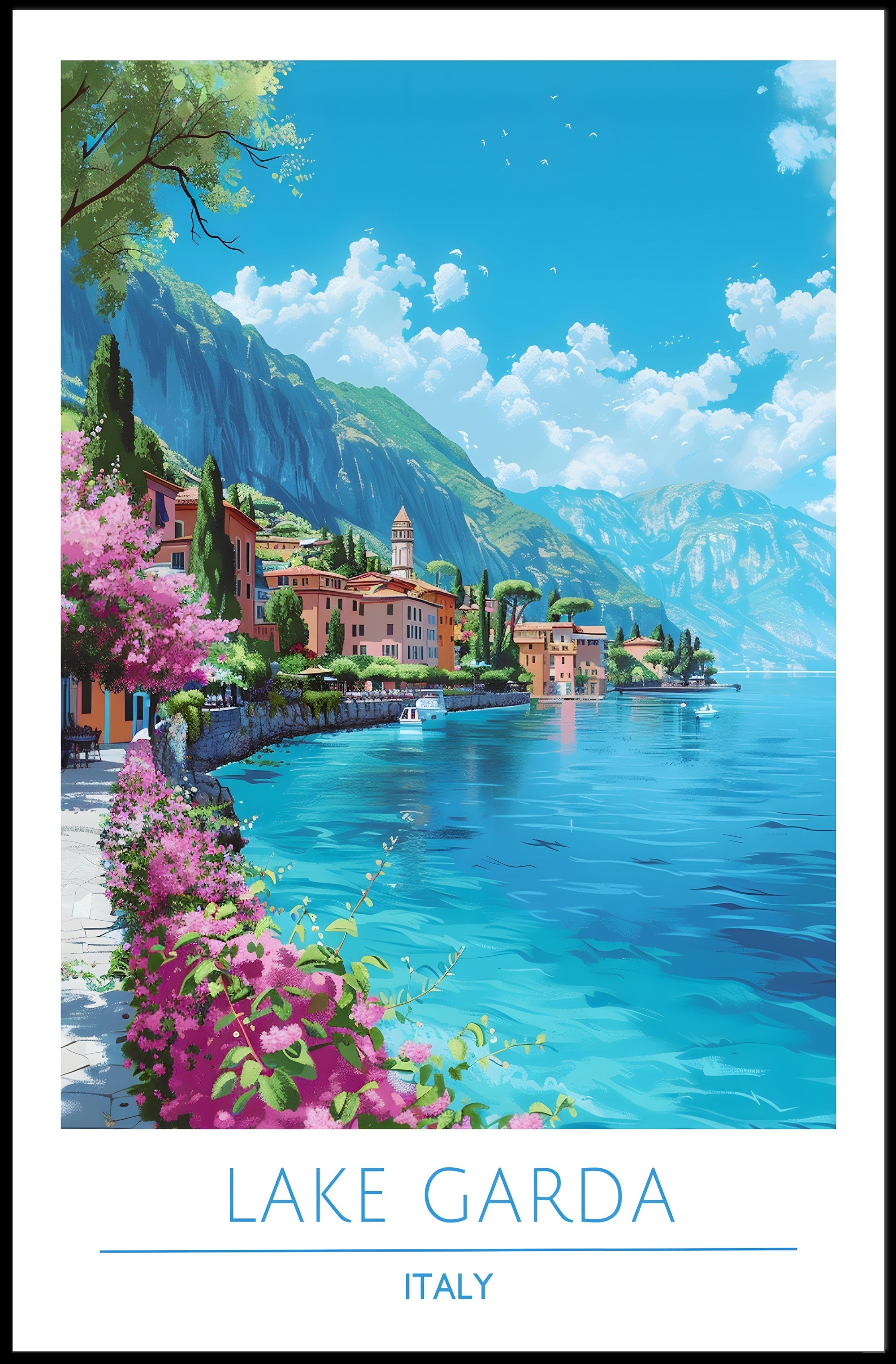 Lake Garda Vibrant View Italian Travel Poster