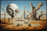 Surreal Desertscape with Abstract Alien Figure Artistic Poster
